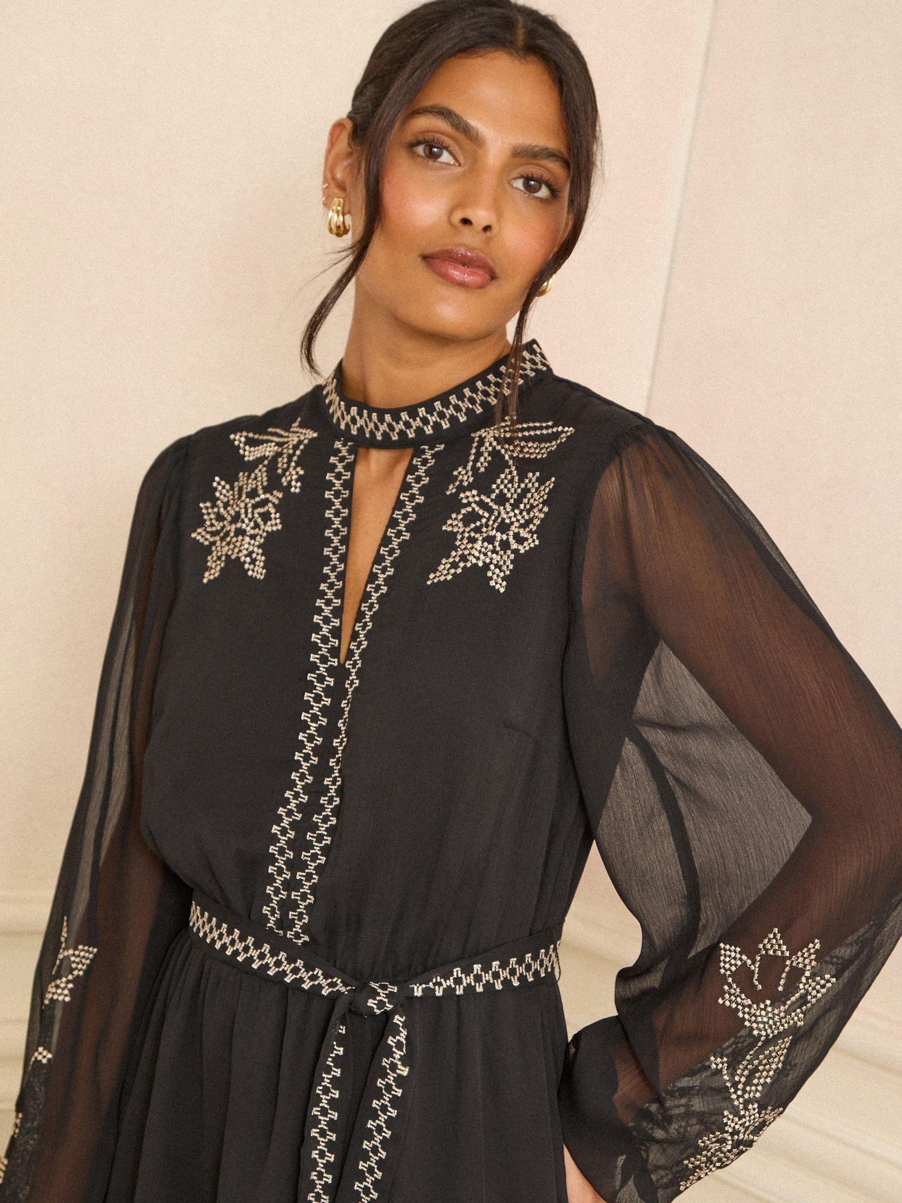 Love & Roses Embroidered High Neck Mini Dress in Black | Lyst
