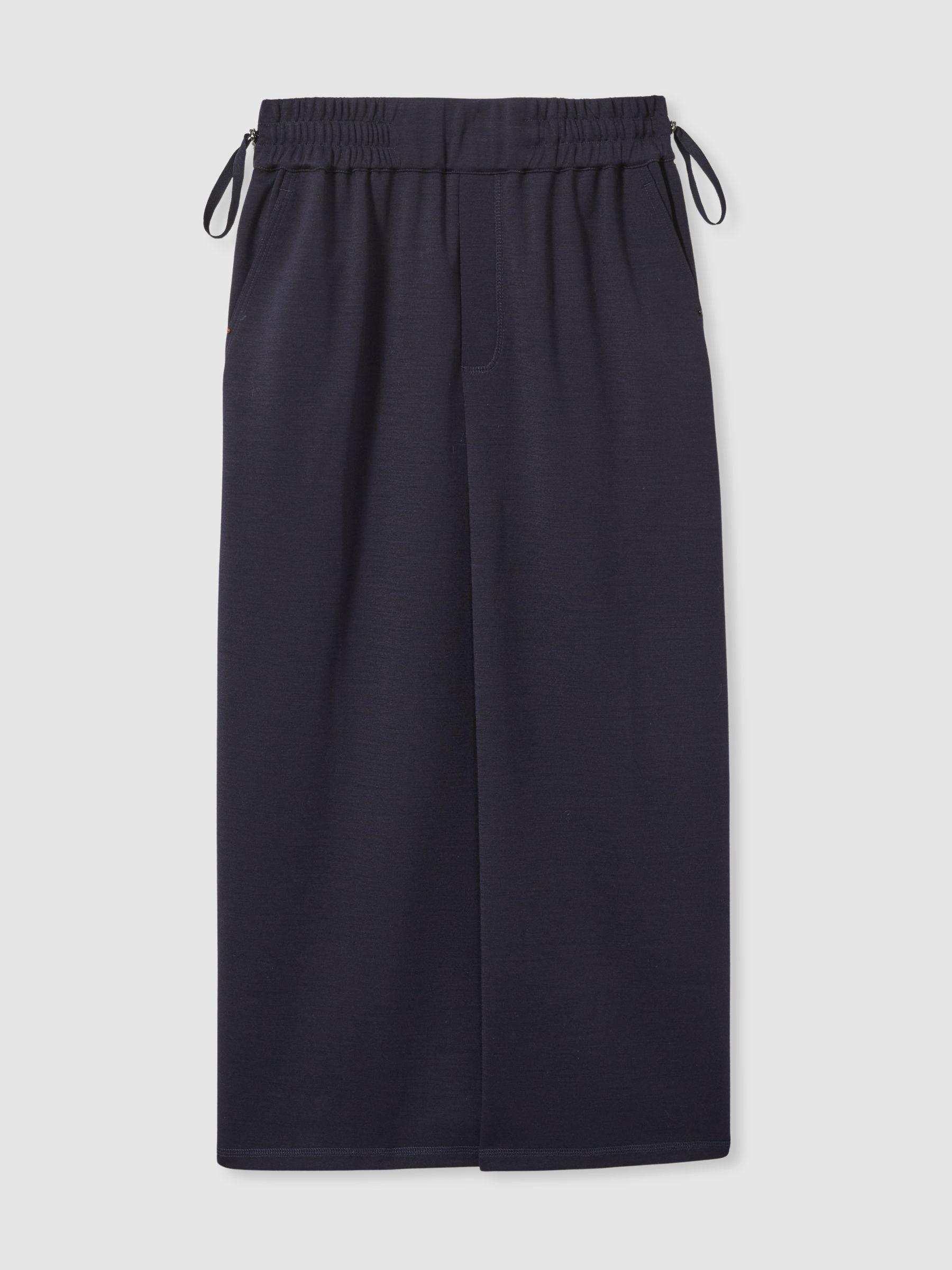 Reiss Nora - Navy Wool-blend Ruched Jersey Midi Skirt, Us 4