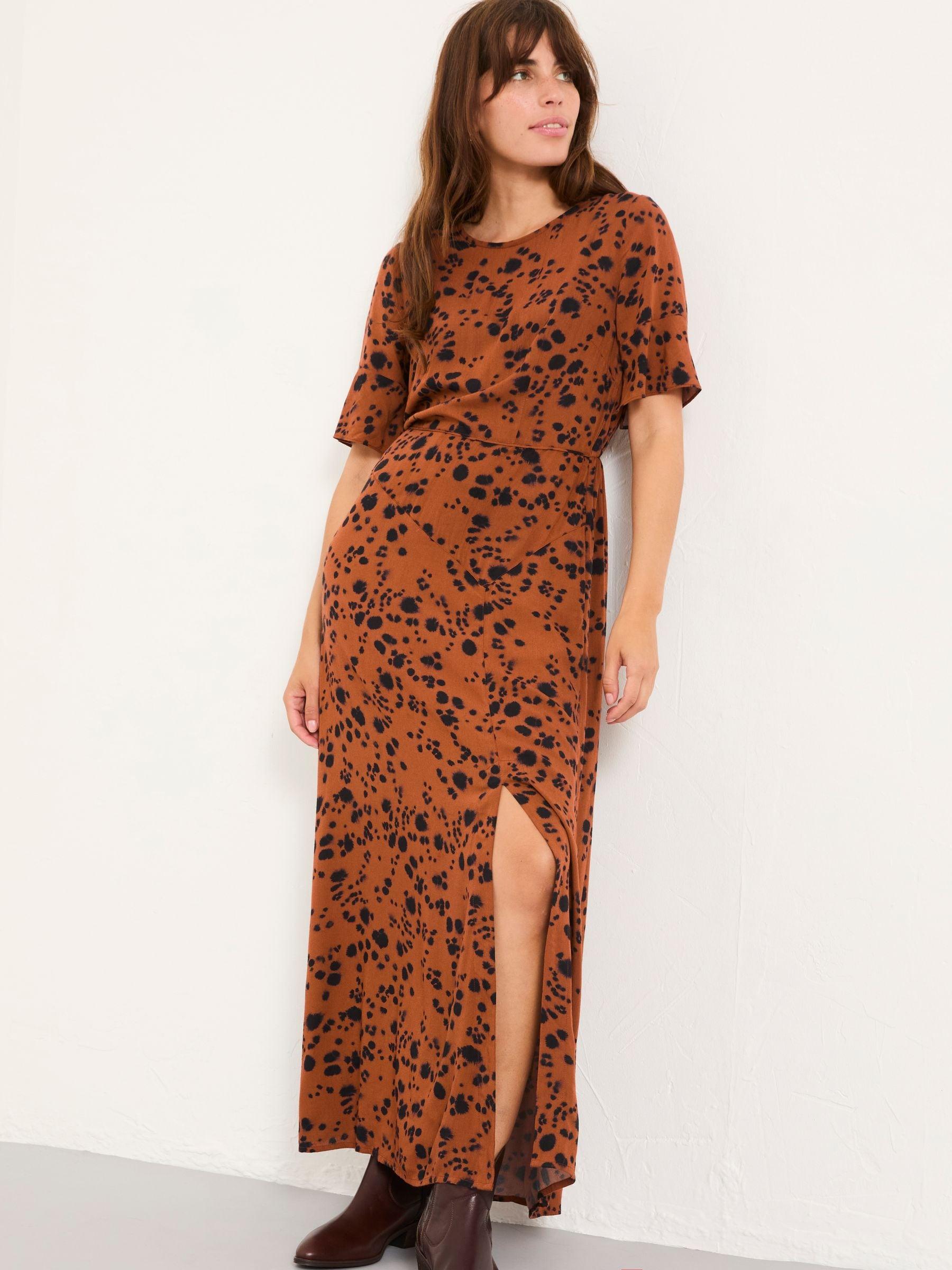 open lace back dress Fat Face burnt orange print dress  The Frockery