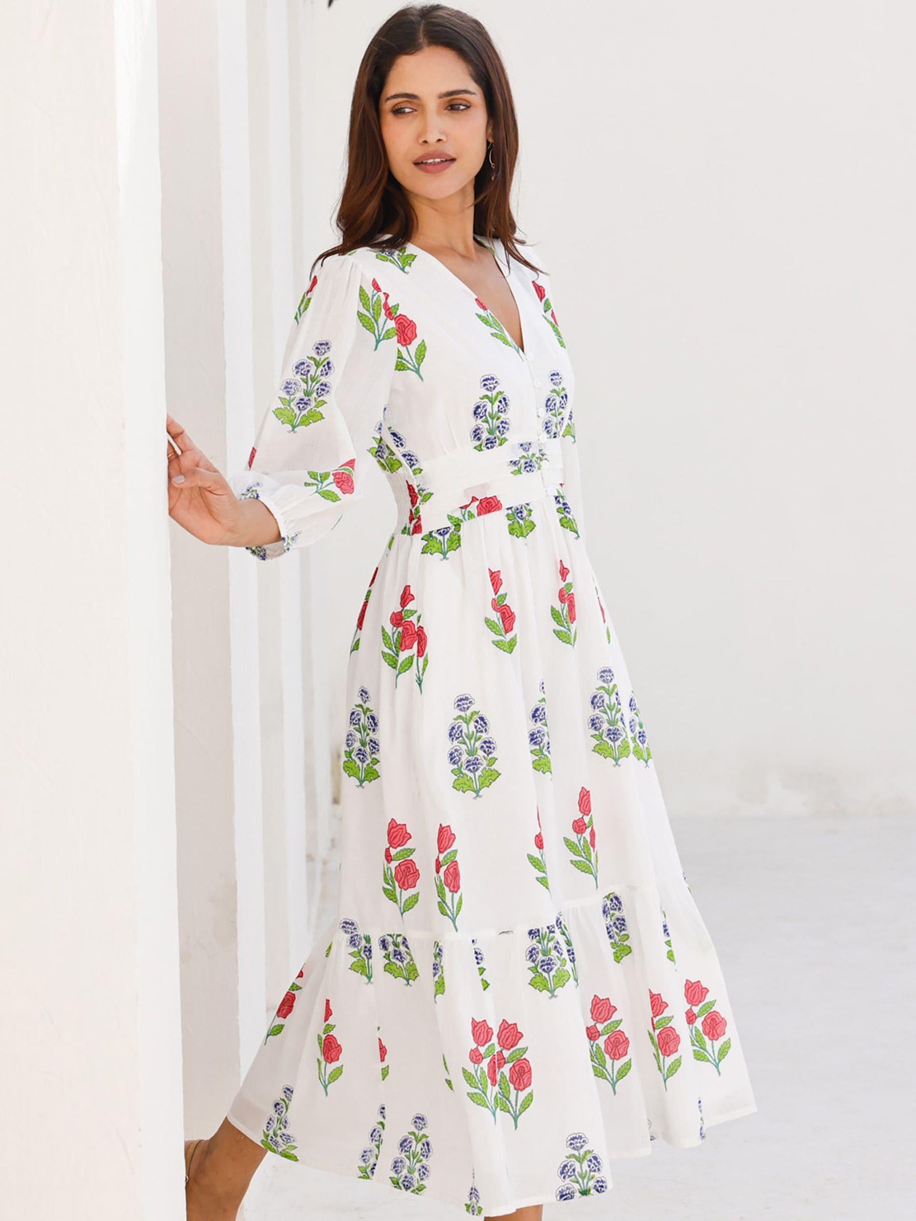 chinese dress ladies Aspiga Womens Sustainable Mykonos Maxi Dress Organic Cotton Summer Holiday  Beach Cover Up White Blue main image 0