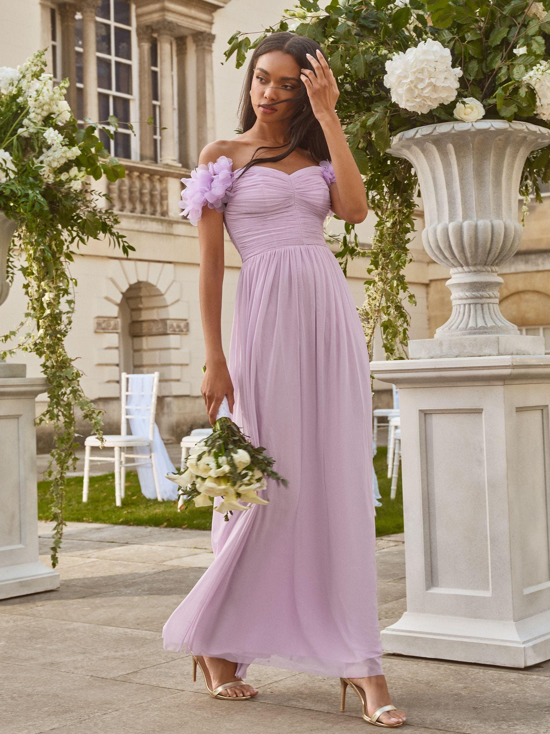 lipsy bridesmaid dresses 3D Floral Off Shoulder Maxi Dress dress-fit-and-flare One Shoulder Metallic Stripe Colour:Imperial Blue