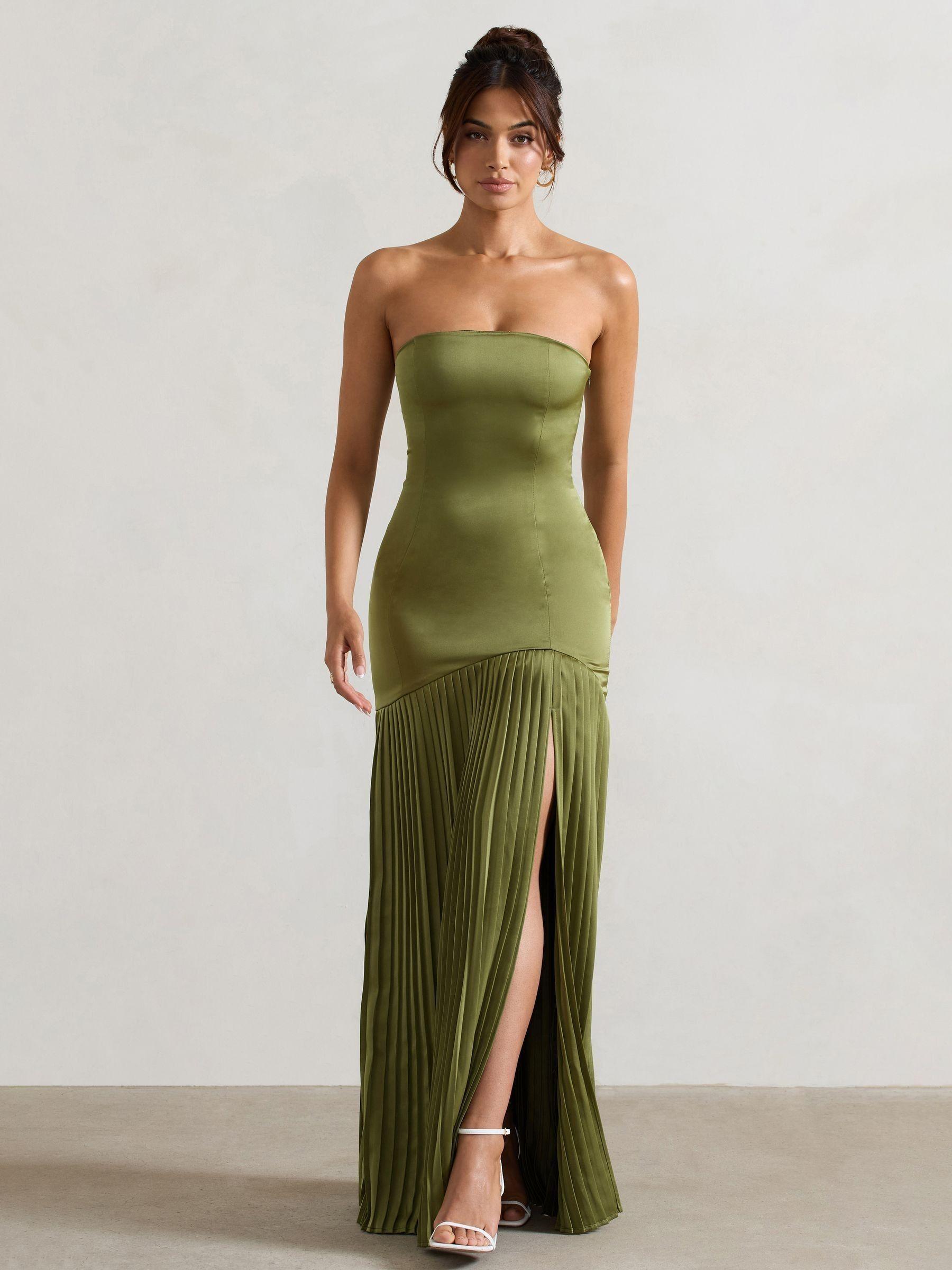 club london green dress Linden | Light Bodycon Cape-Sleeve Midi L slowing sash Padma | Bottle Green Draped