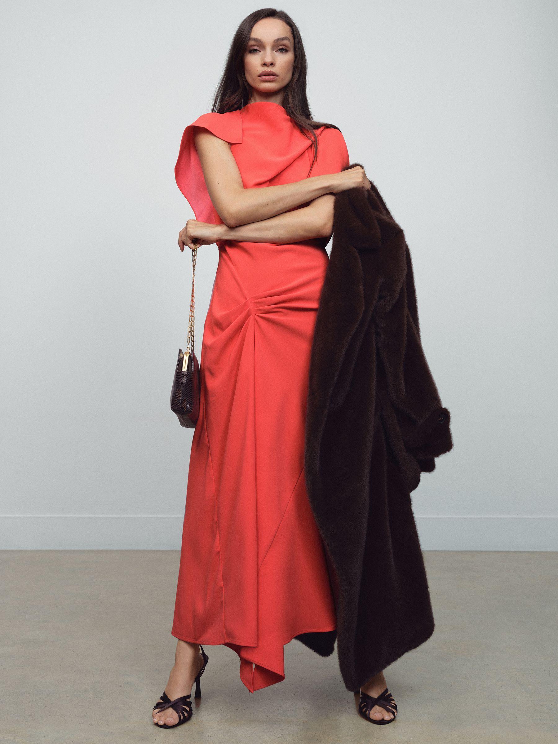 bandeau asymmetric draped midi dress in red Burgundy Scarf Detail Bandeau Midaxi Dress