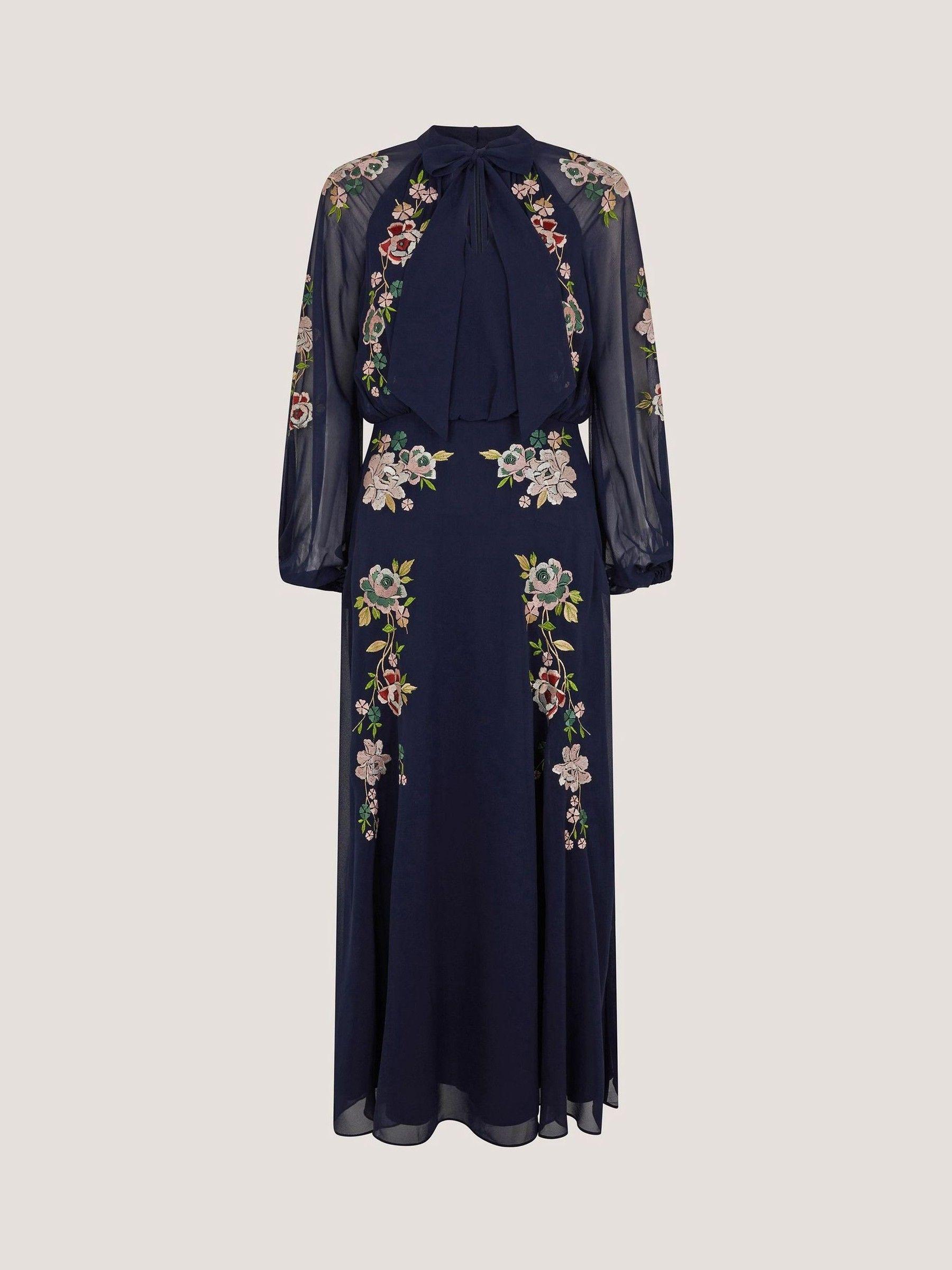 Monsoon Annika Floral Embroidered Chiffon Midi Dress in Blue | Lyst