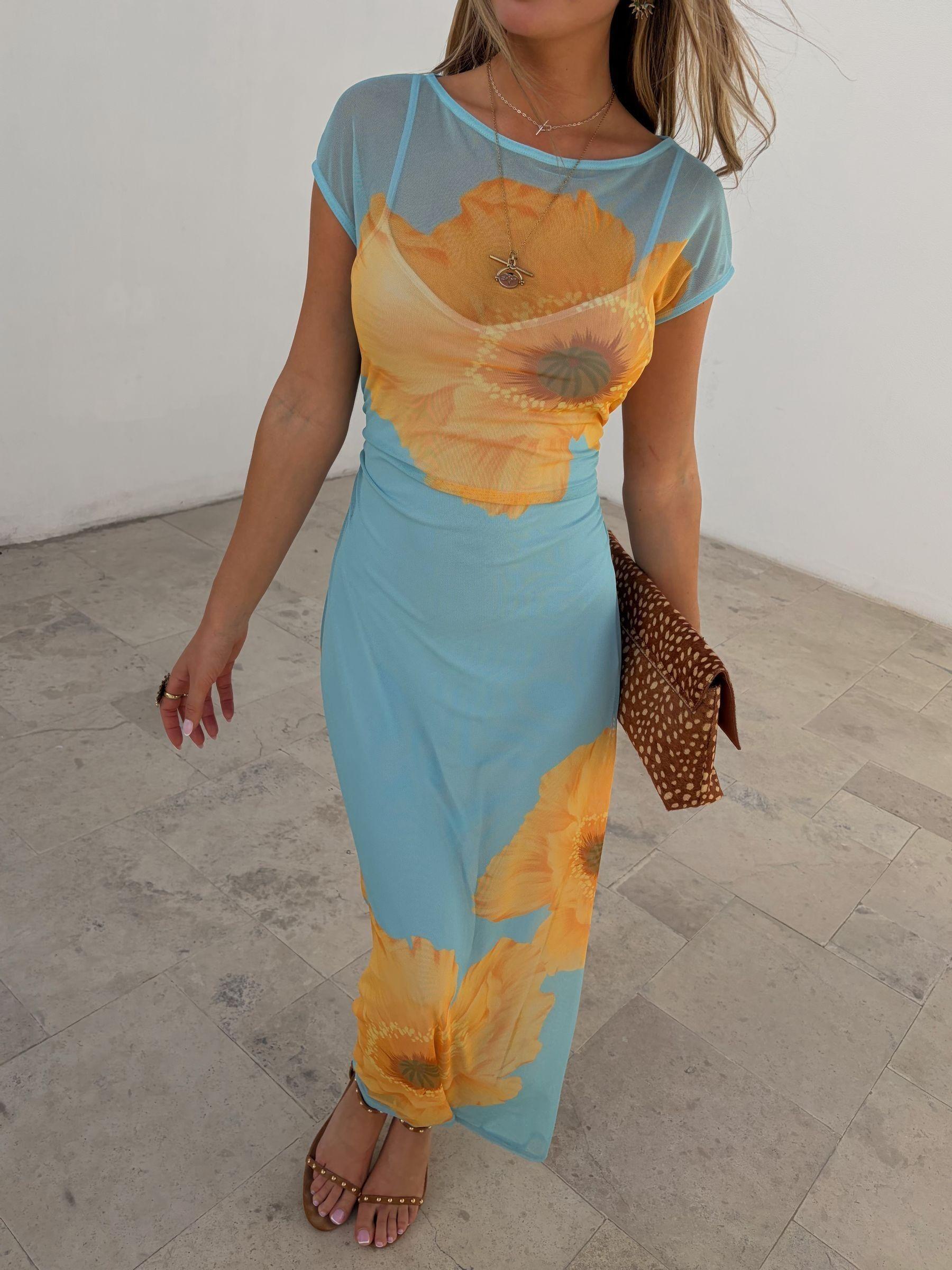 blue poppy mesh dress authemmie on LTK