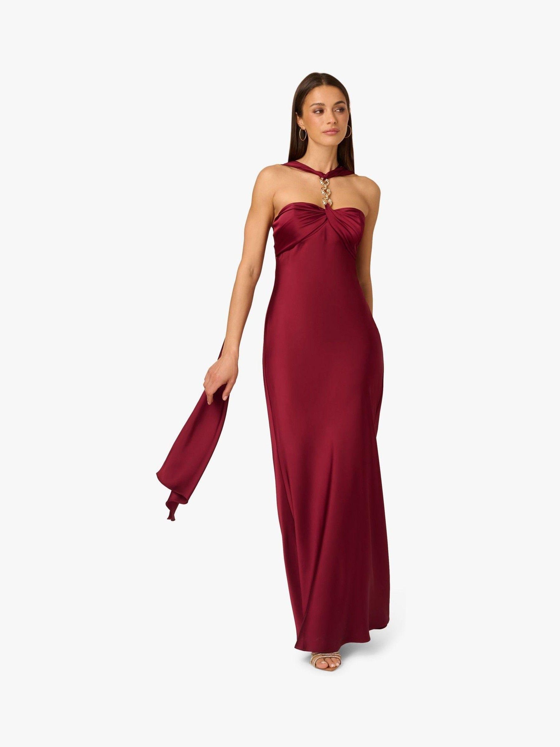 adrianna papell red dress Tuxedo Mermaid Gown With Long Sleeves Spotlighting a plunge neckline and elbow length flutter sleeves Adrianna Papell vintage women's 00's