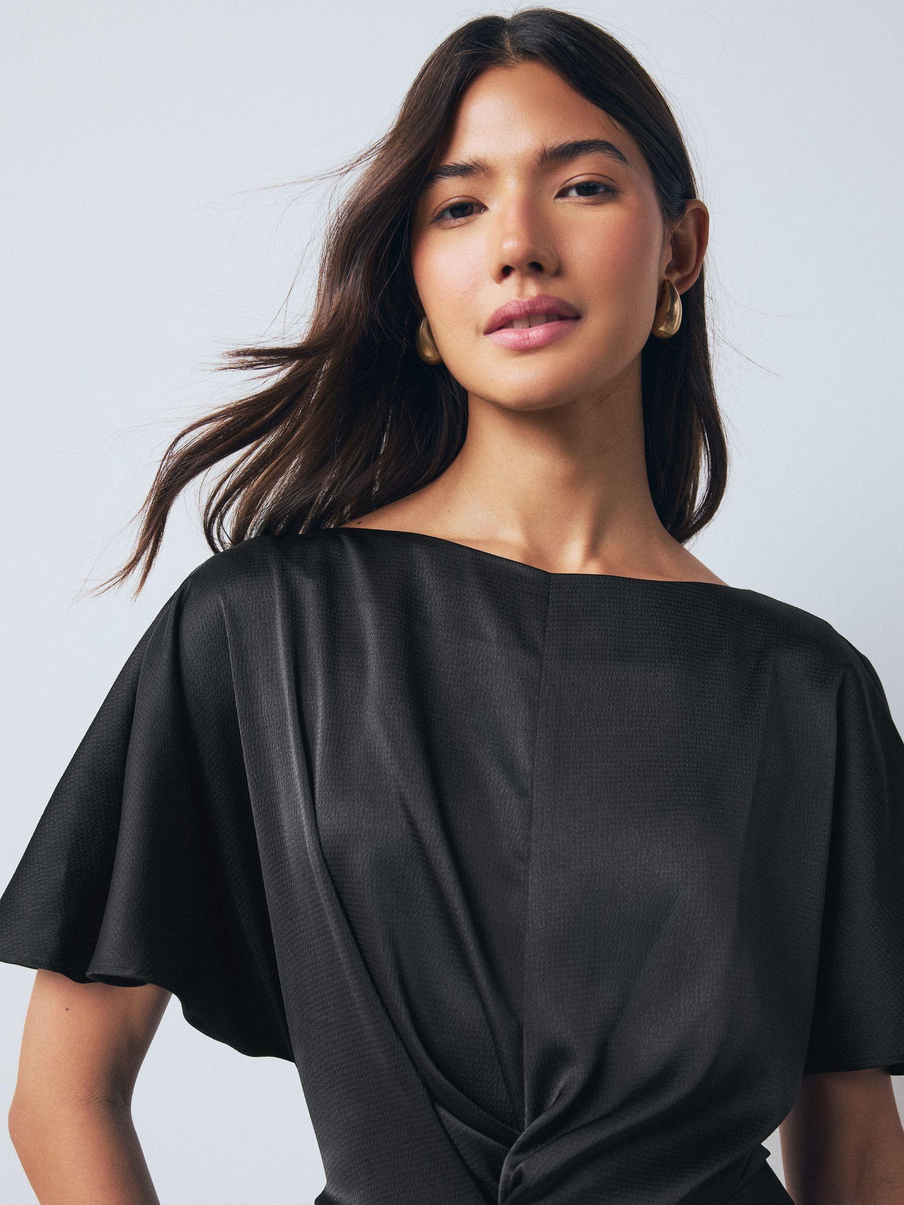 short sleeve twist front midi dress KaleaBoutique Textured Short Sleeve Twist Front Split Midi Dress Black / (US 4-6)S