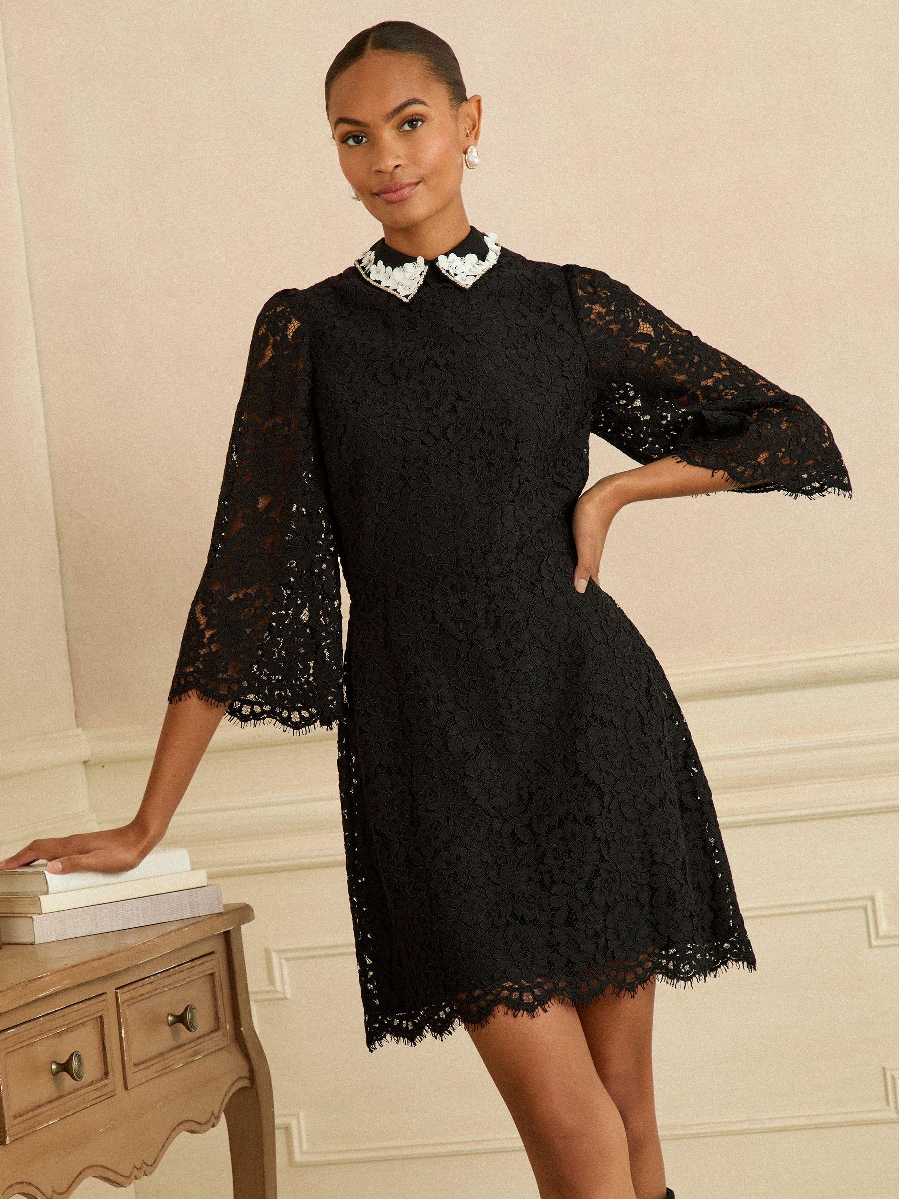 Love & Roses Embellished Collar Lace Mini Dress in Black | Lyst