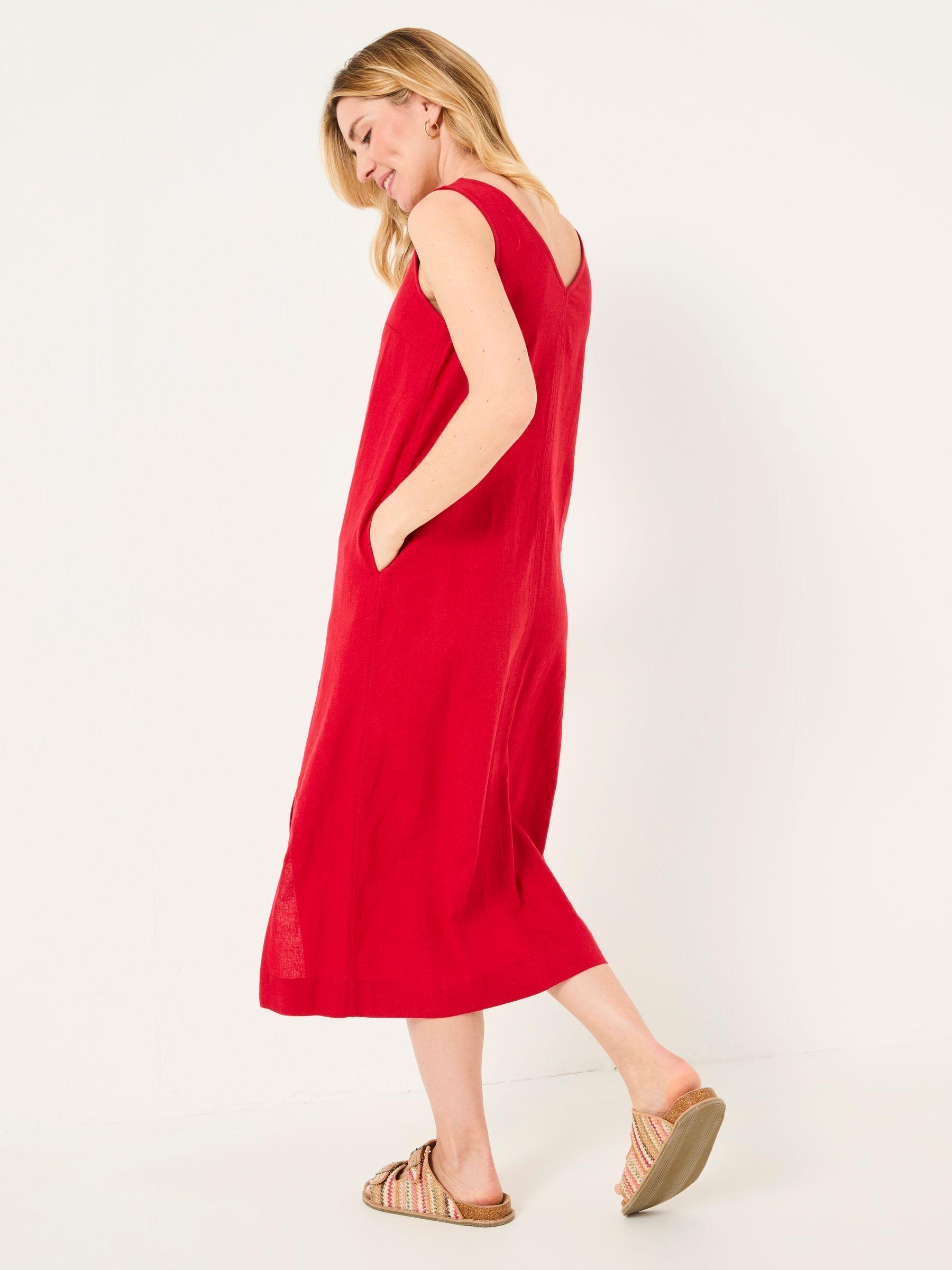 FatFace Fatface Corey Linen Midi Dress in Red | Lyst