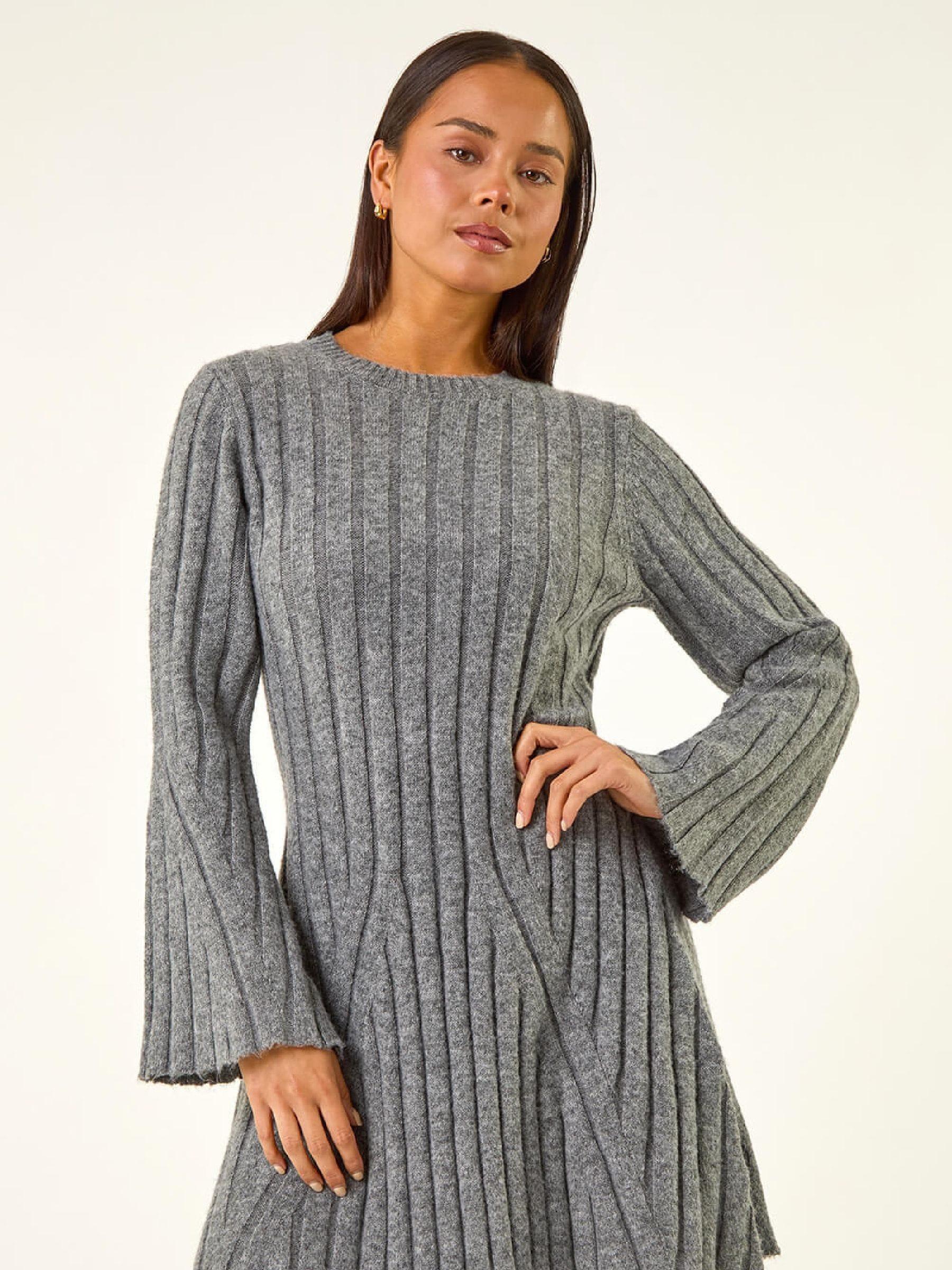 Roman Petite High Neck Knitted Dress in Gray | Lyst Roman Petite High Neck Knitted Dress in Gray | Lyst