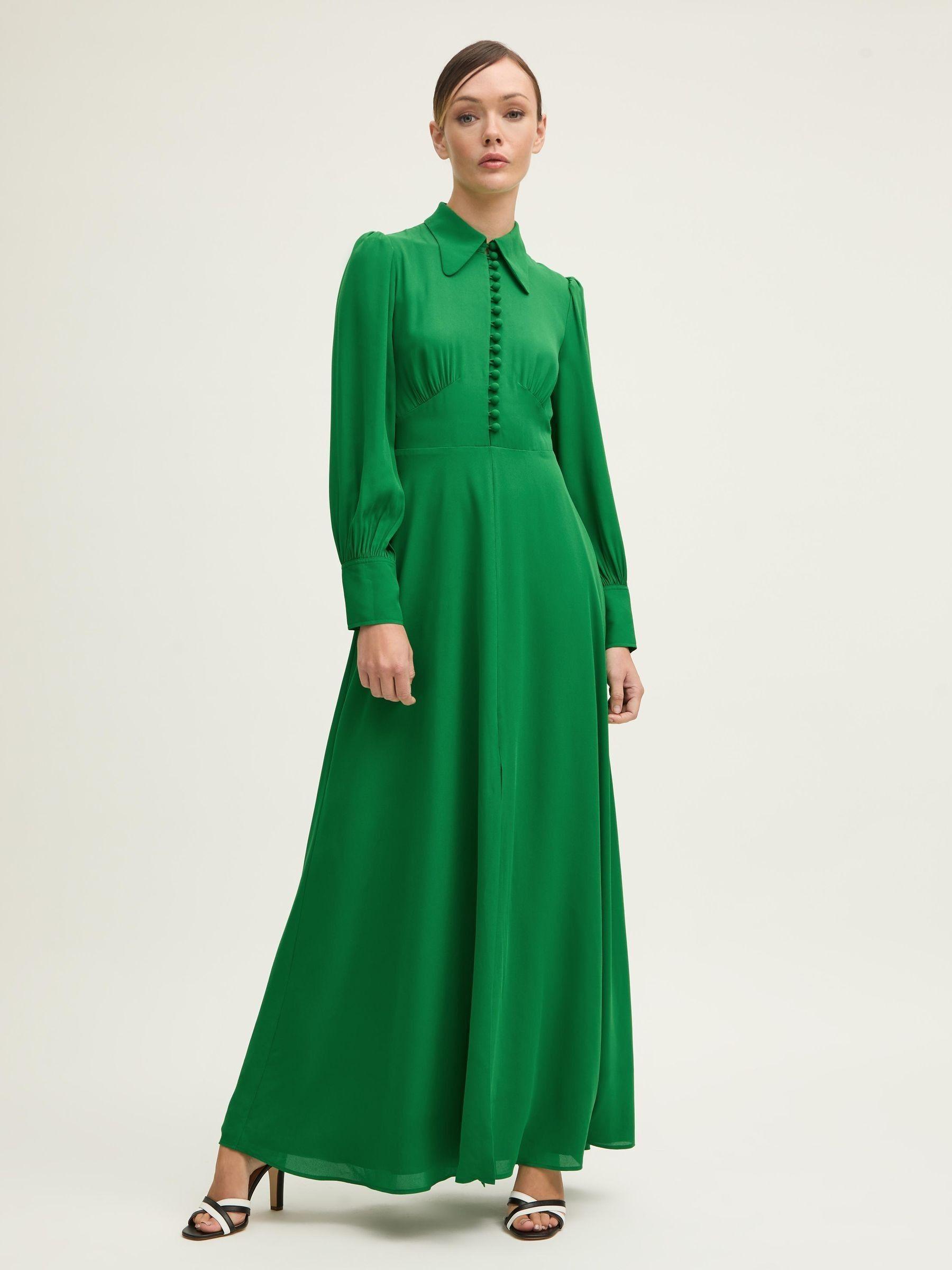 LK Bennett Harley Jelly Bean Crepe Maxi Dress With Button Front in Green |  Lyst Australia