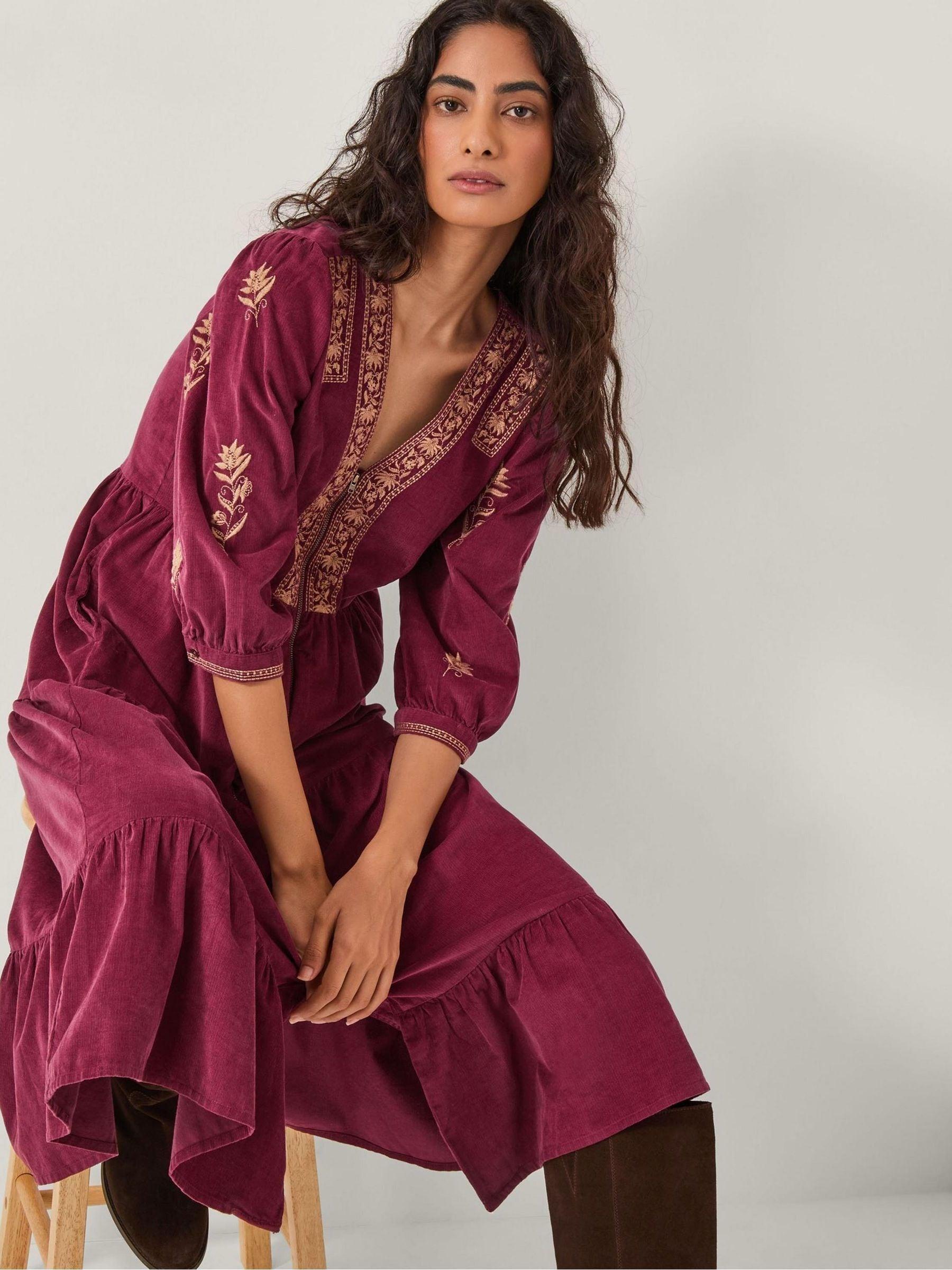green emerald velvet dress Organic Embroidered Corduroy Dress