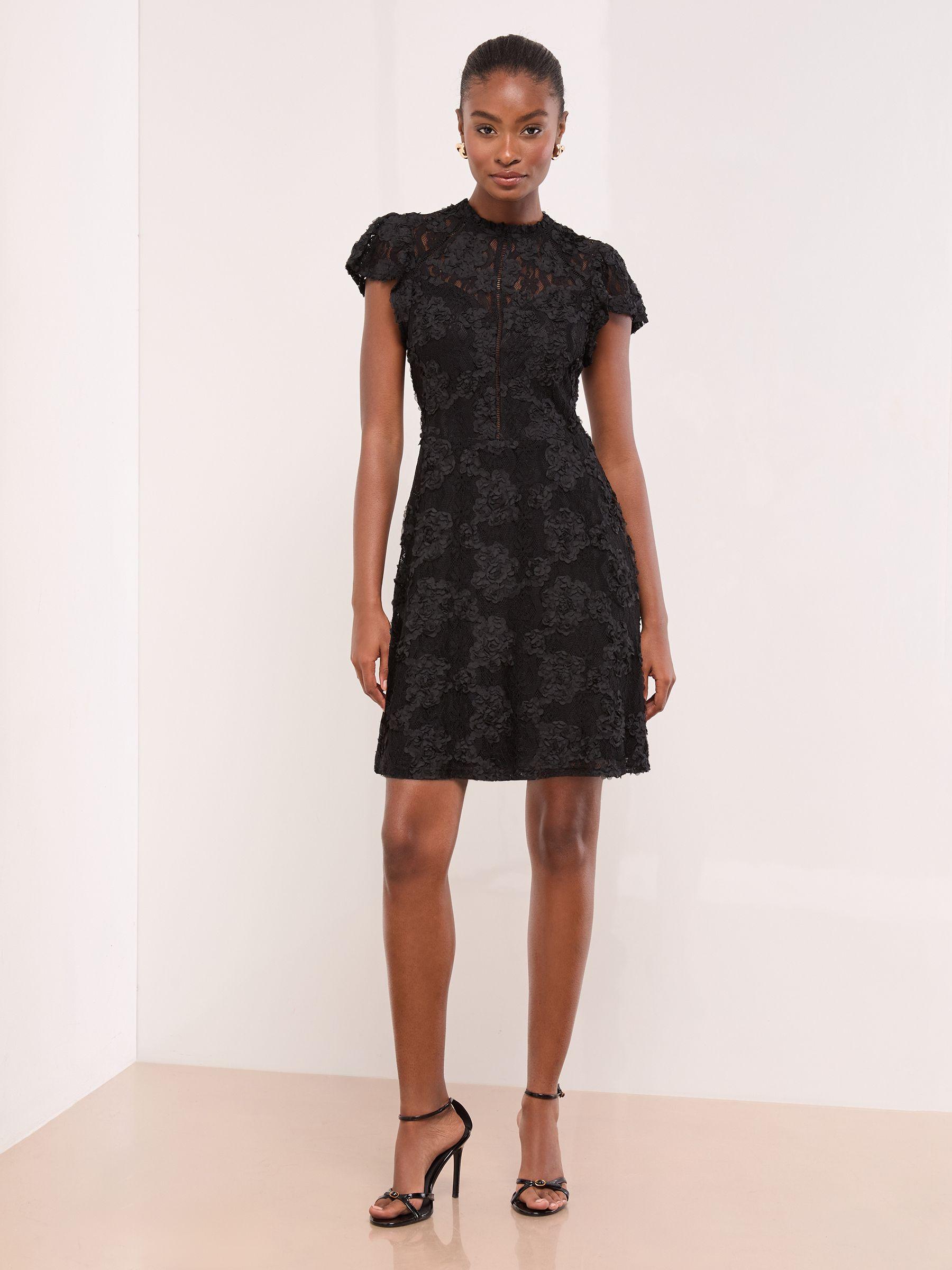 Lipsy Lace 3D Floral High Neck Skater Dress in Natural | Lyst