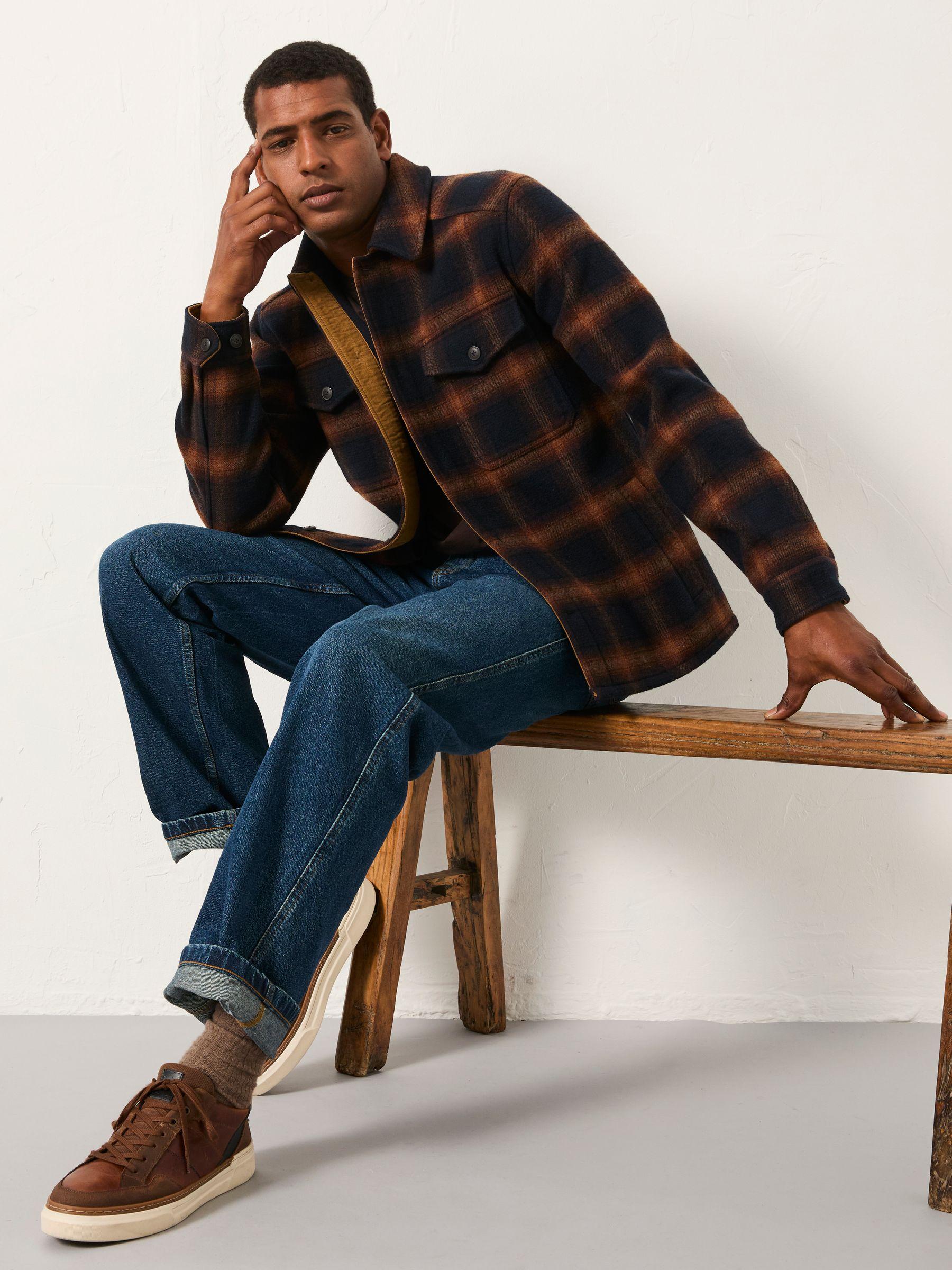 Blue Checkered Over Shirt Dark Brown Fjord Check Overshirt FatFace