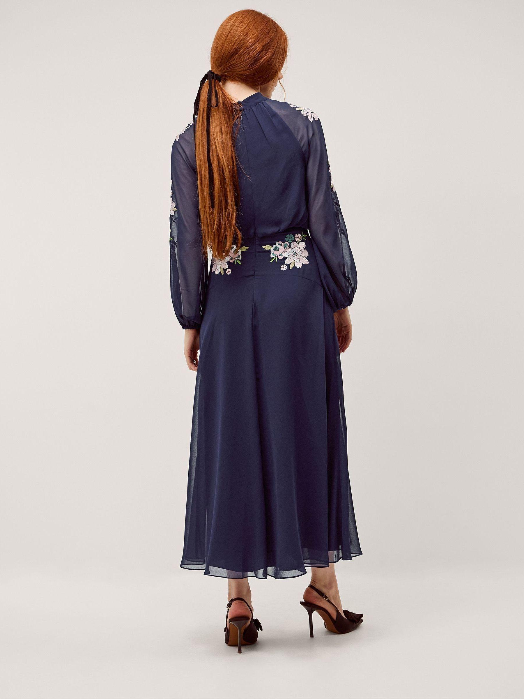 monsoon blue embroidered dress Womens Monsoon Blue Keira Square Neck Embroidered Scallop Strap Cotton Midi Dress US 10