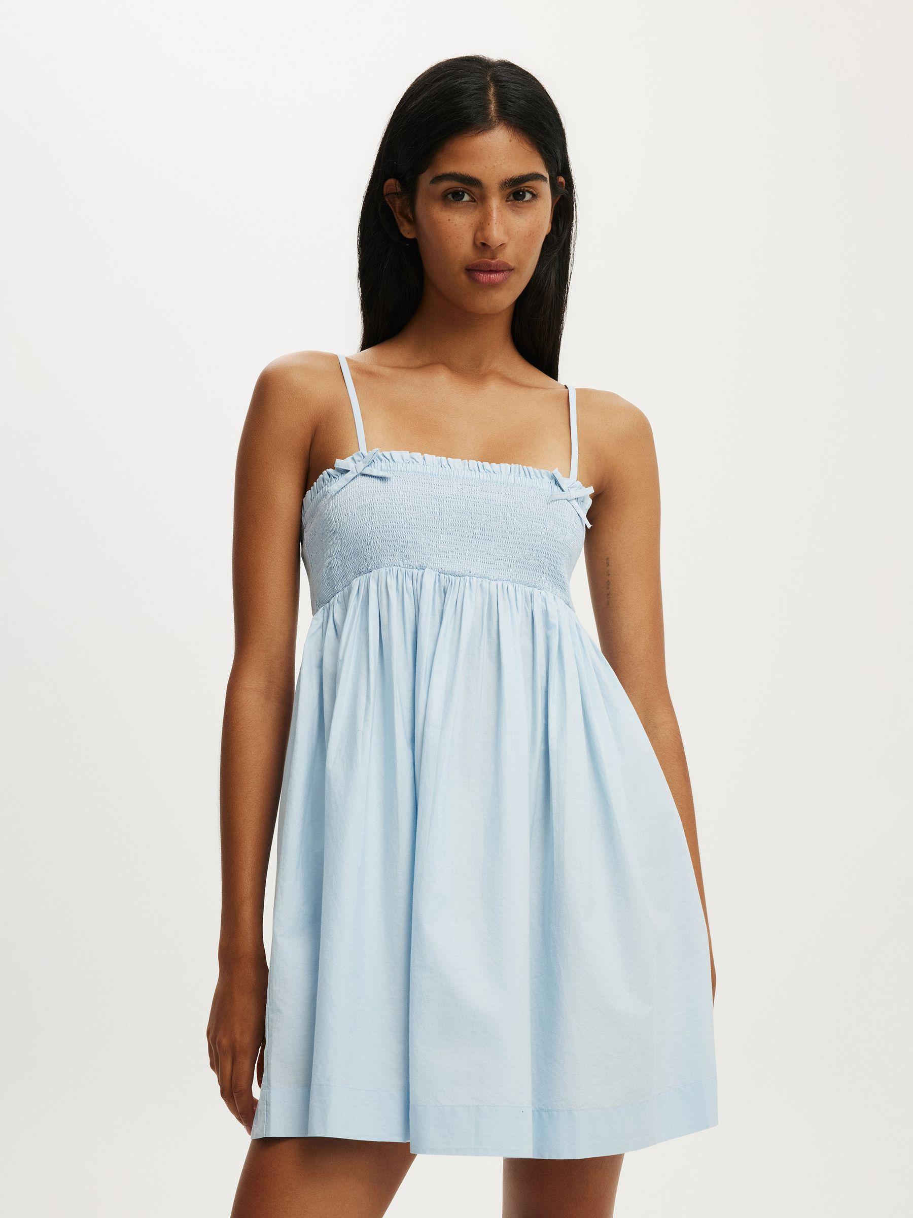 light blue babydoll dress spaghetti strap Lucy Light Blue Romper Dress | Size S | Backless Babydoll Mini | Cotton Candy LA main image 1