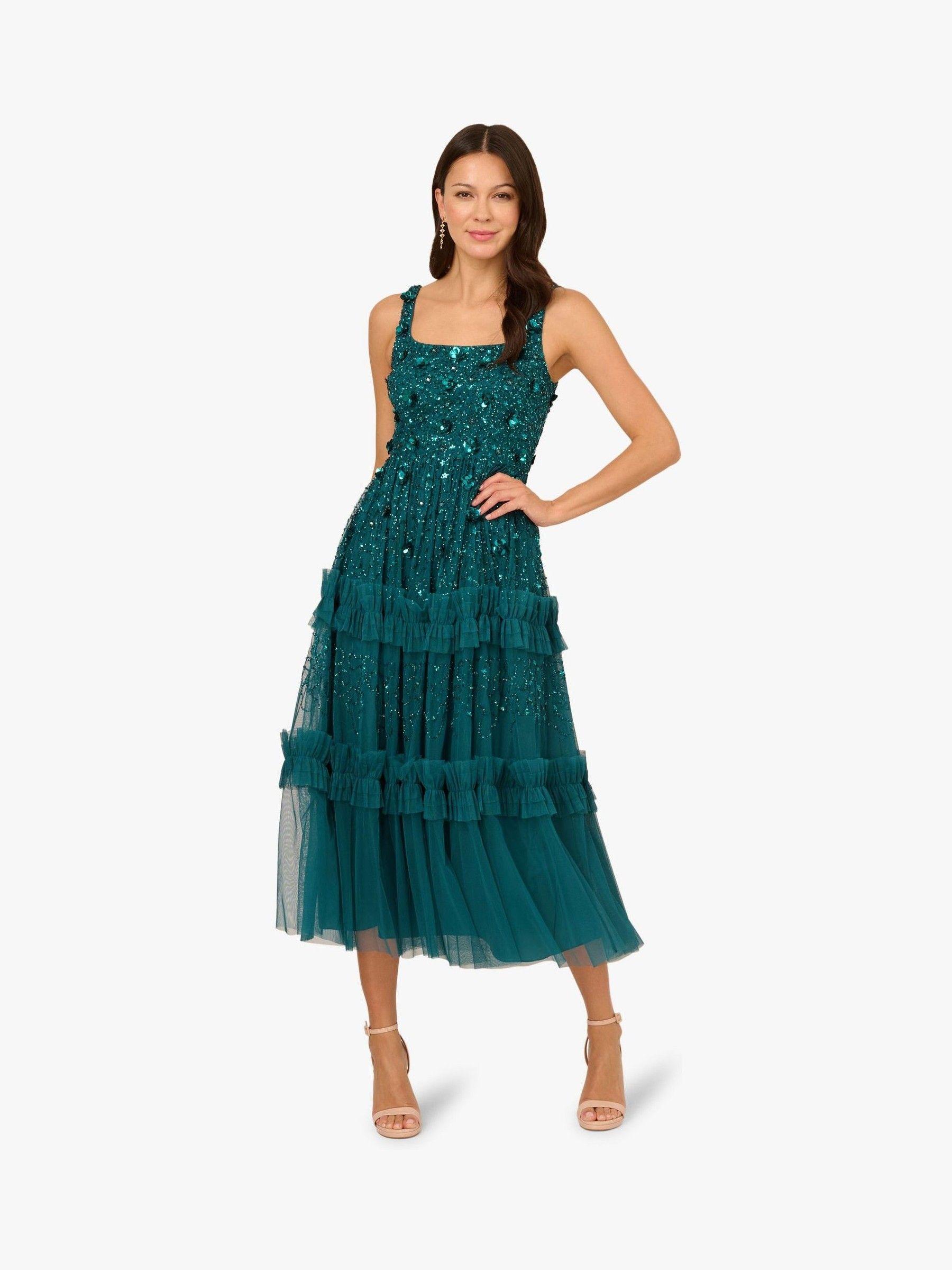 knee length dresses for ladies ADRIANNA PAPELL AP1E210884 PETITE BEADED MERMAID DOLMAN SLEEVE
