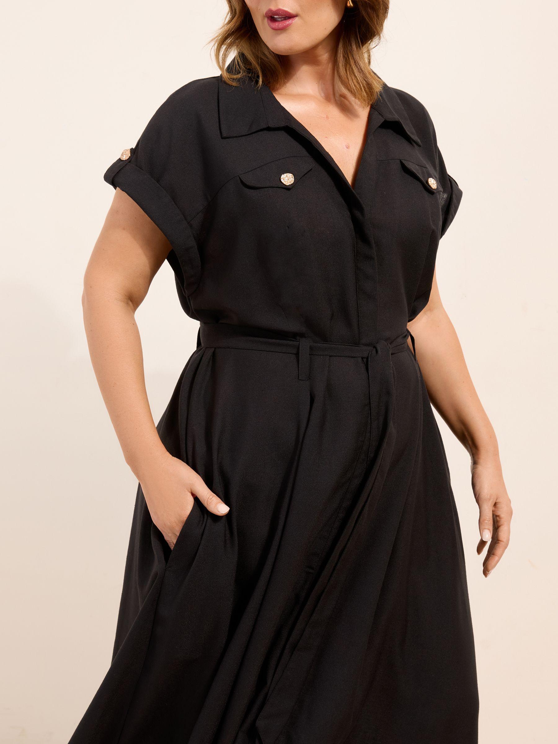 chinese dress ladies Odeon Linen Shirtdress - Black - Size XL