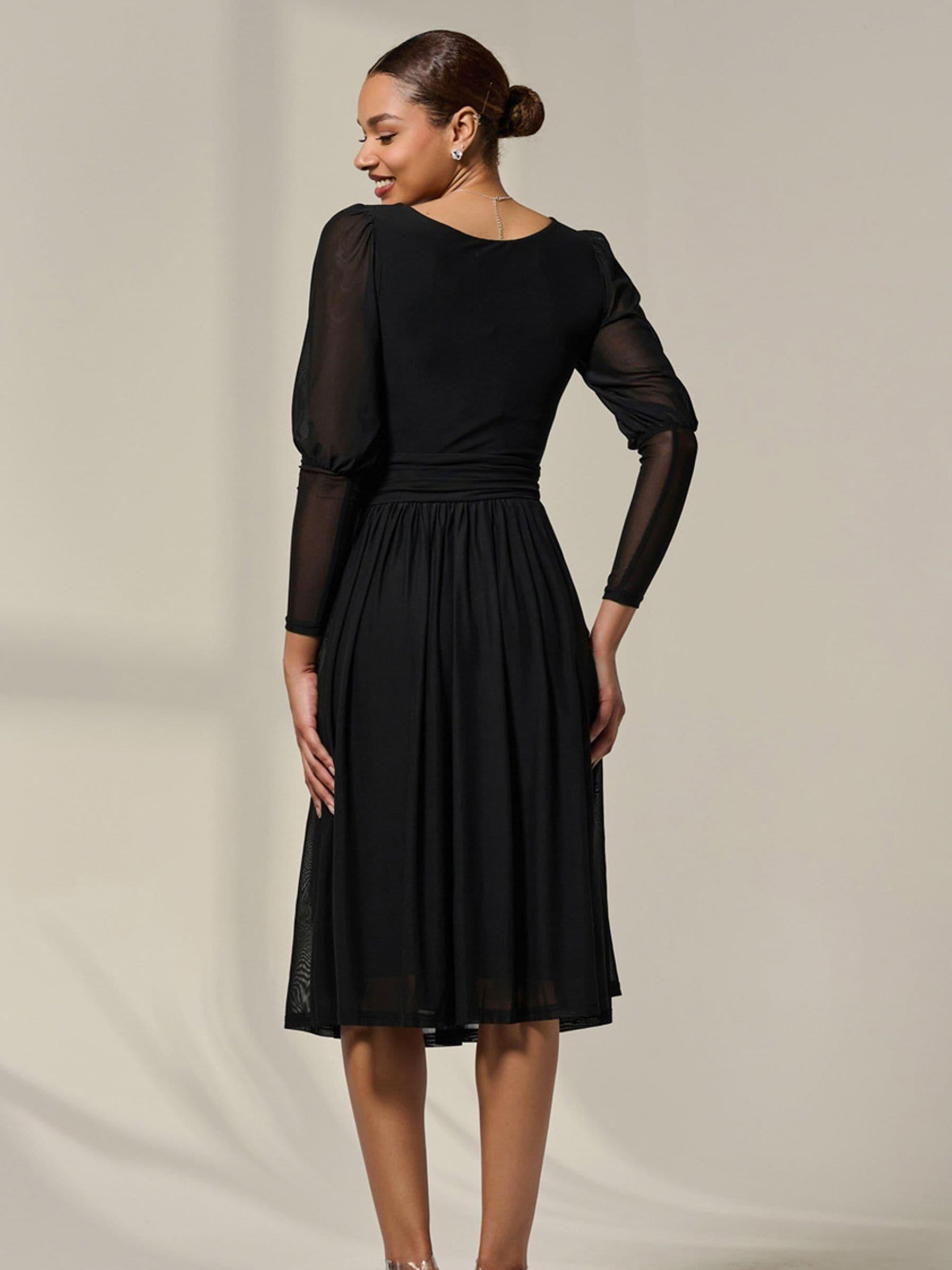 Jolie Moi Mesh Puff Long Sleeve Midaxi Dress in Black | Lyst