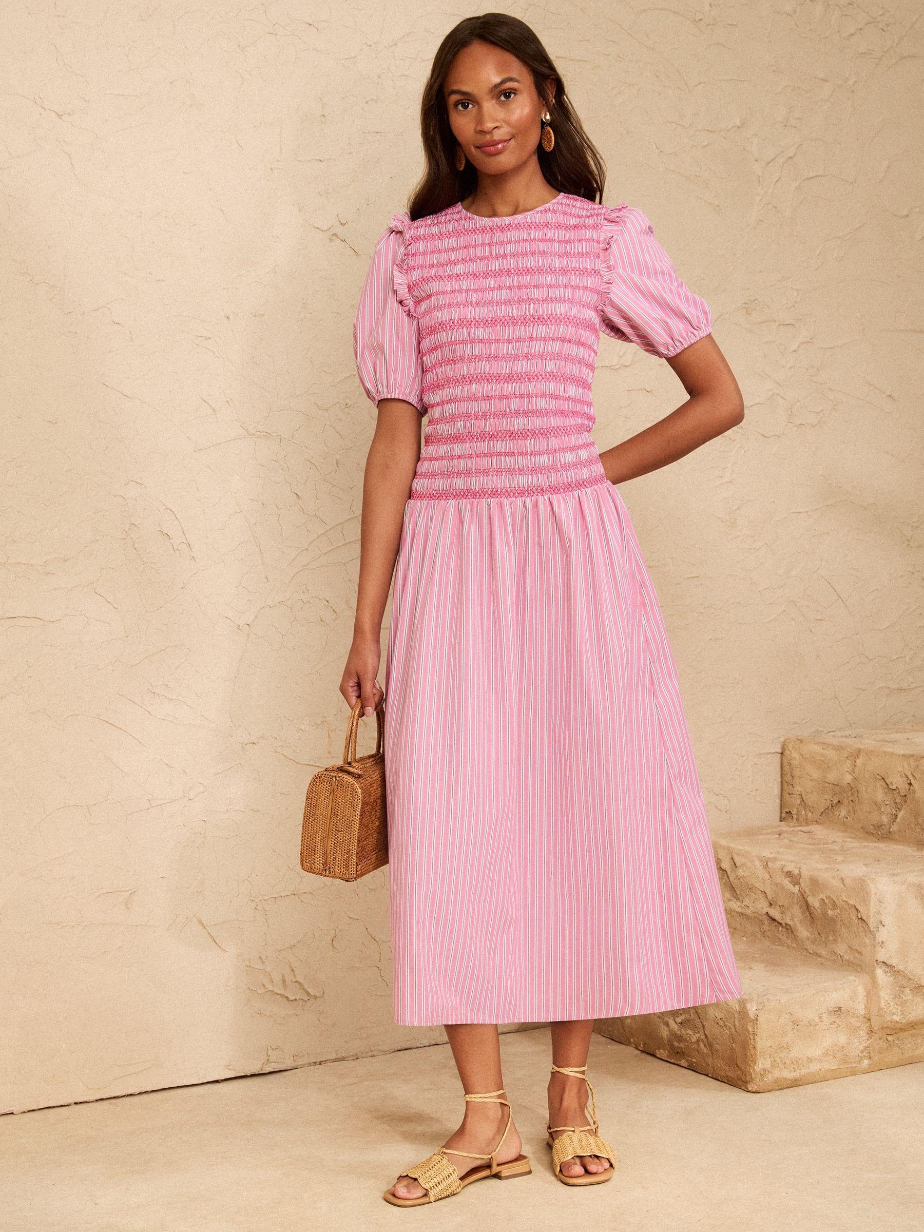 rose pink shirt dress Brooks Brothers Women's Supima Cotton Tie-Waist Shirt Dress | Light Pink