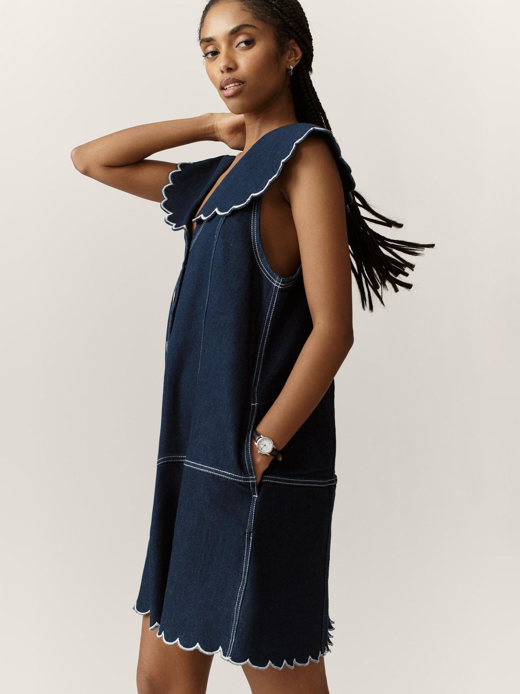 pilcro sleeveless paneled denim fit & flare mini dress Women's Frontier Flair Sleeveless Denim Mini Dress in Acid Wash main image 1