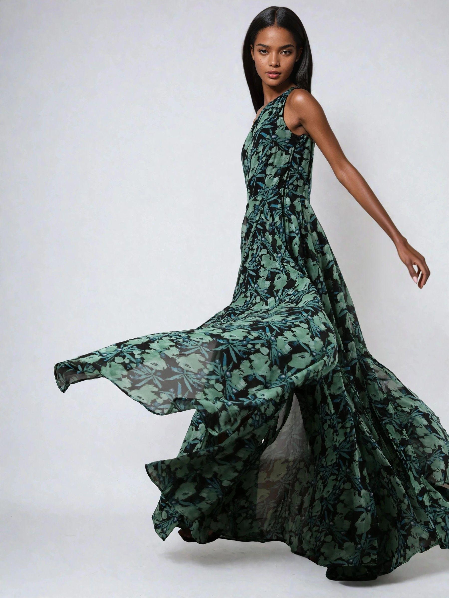 religion one shoulder maxi dress Religion One Shoulder Maxi Dress With Full Skirt in Green