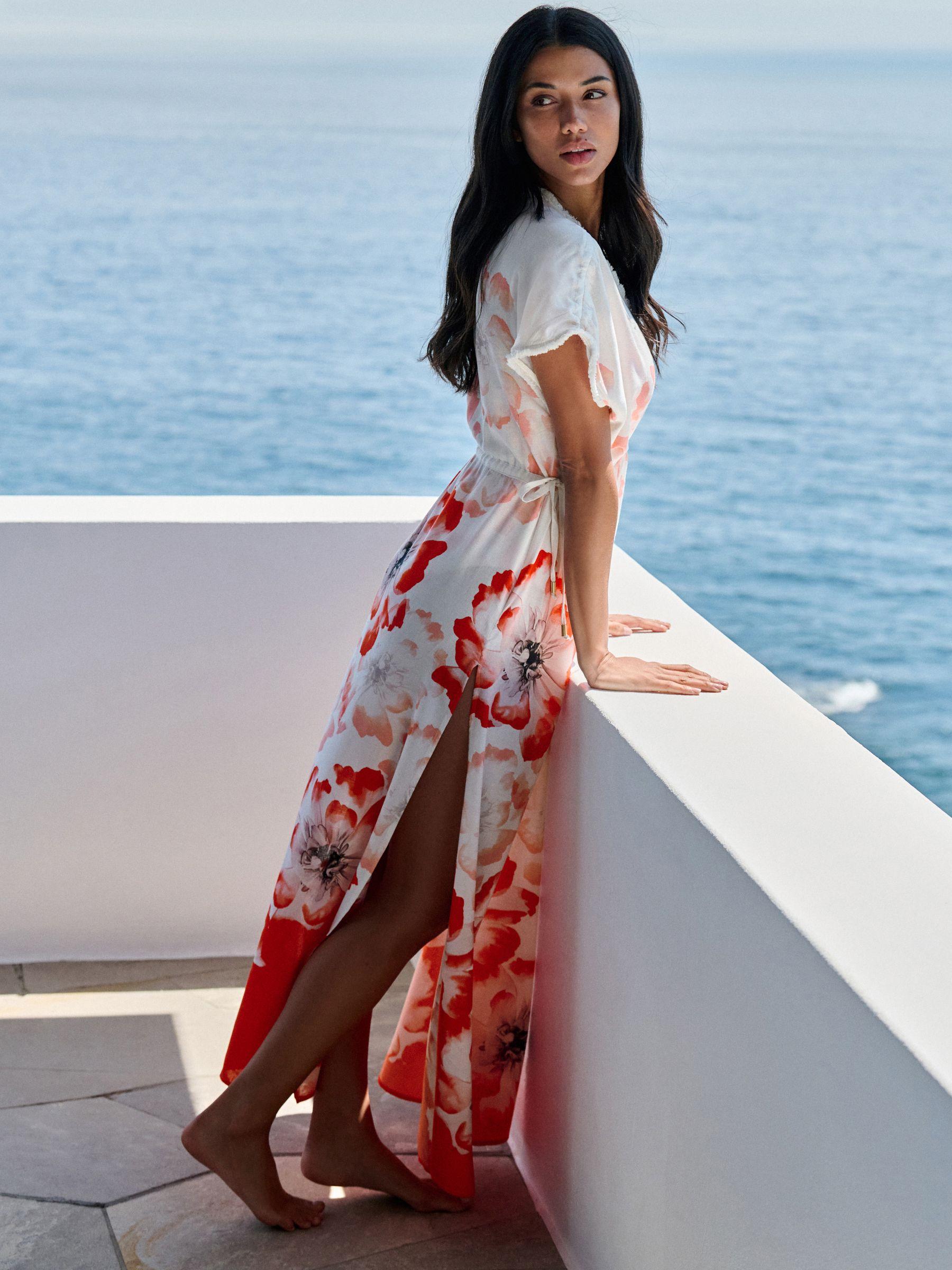 ted baker beach dress Floral Linen Blend Kaftan in Red Mandarin_dress Boho Bridal Lace Gown, Color:Champagne(long) elegant look
