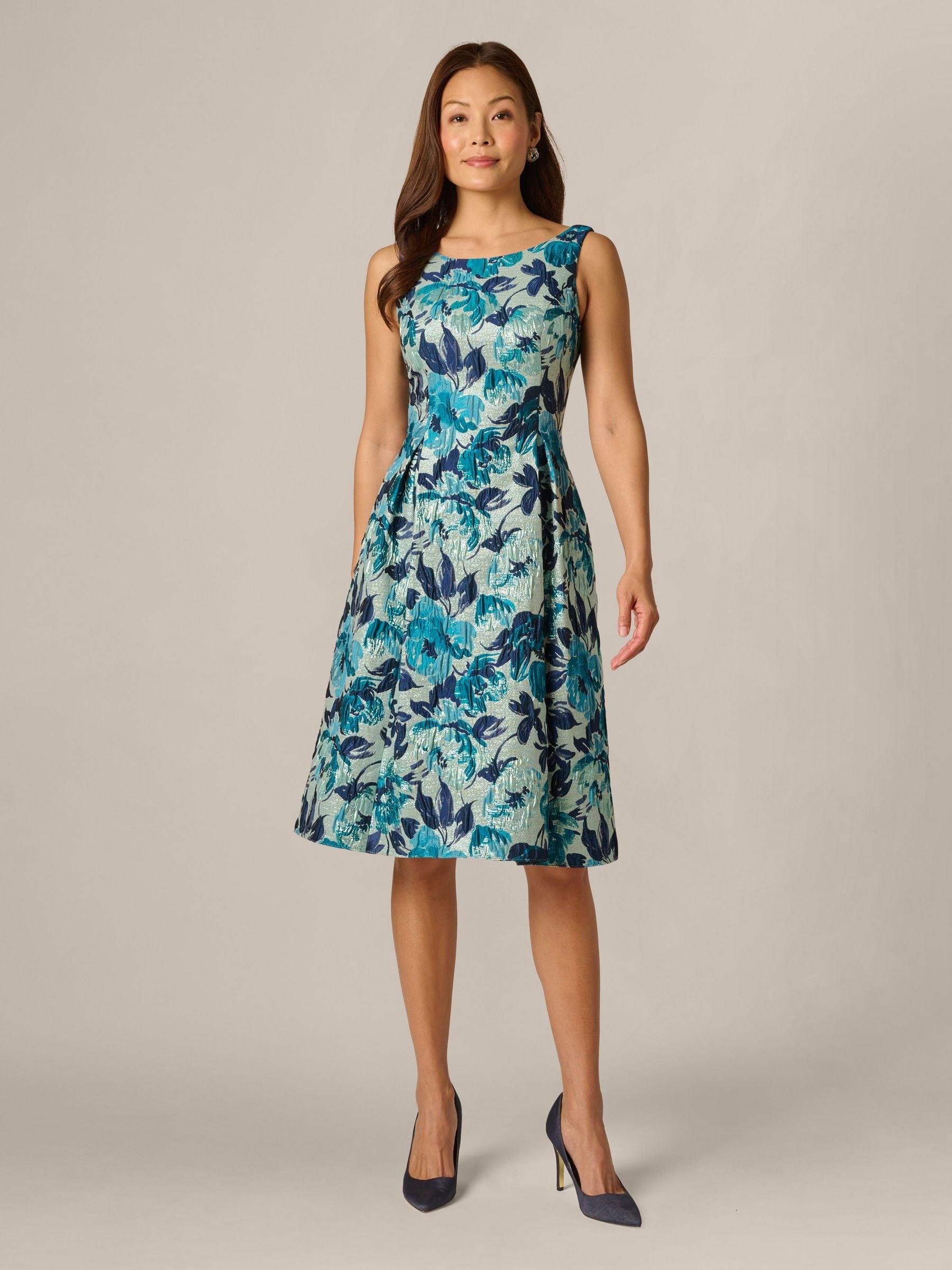 adrianna papell knee length dresses Womens Adrianna Papell Blue Petite Bead Mesh Dress US 14