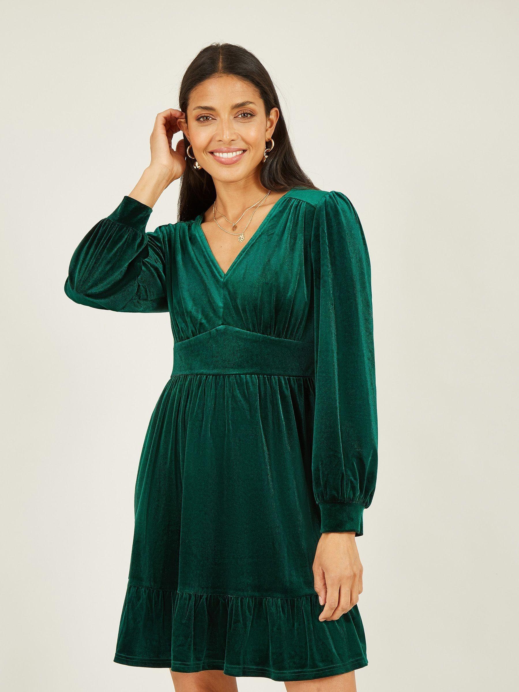slim fit dress slacks Green Animal Print V-Neck Long Sleeve Skater Dress  AX Paris