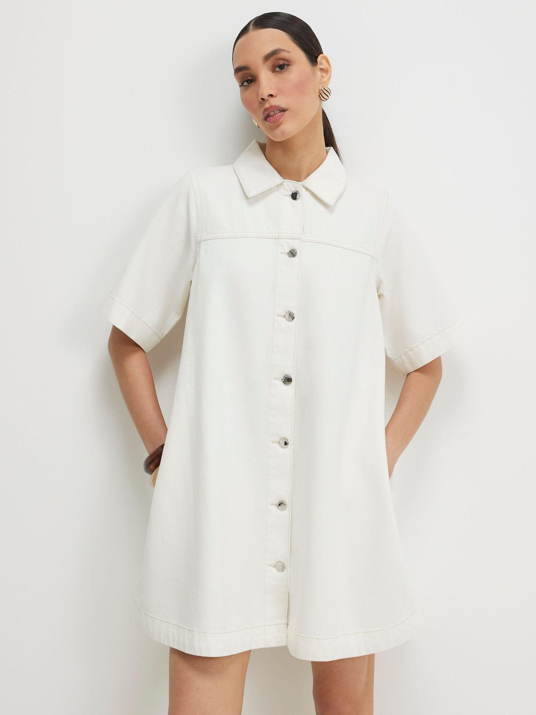 river island white shirt dress River Island tiered smock mini shirt dress in white