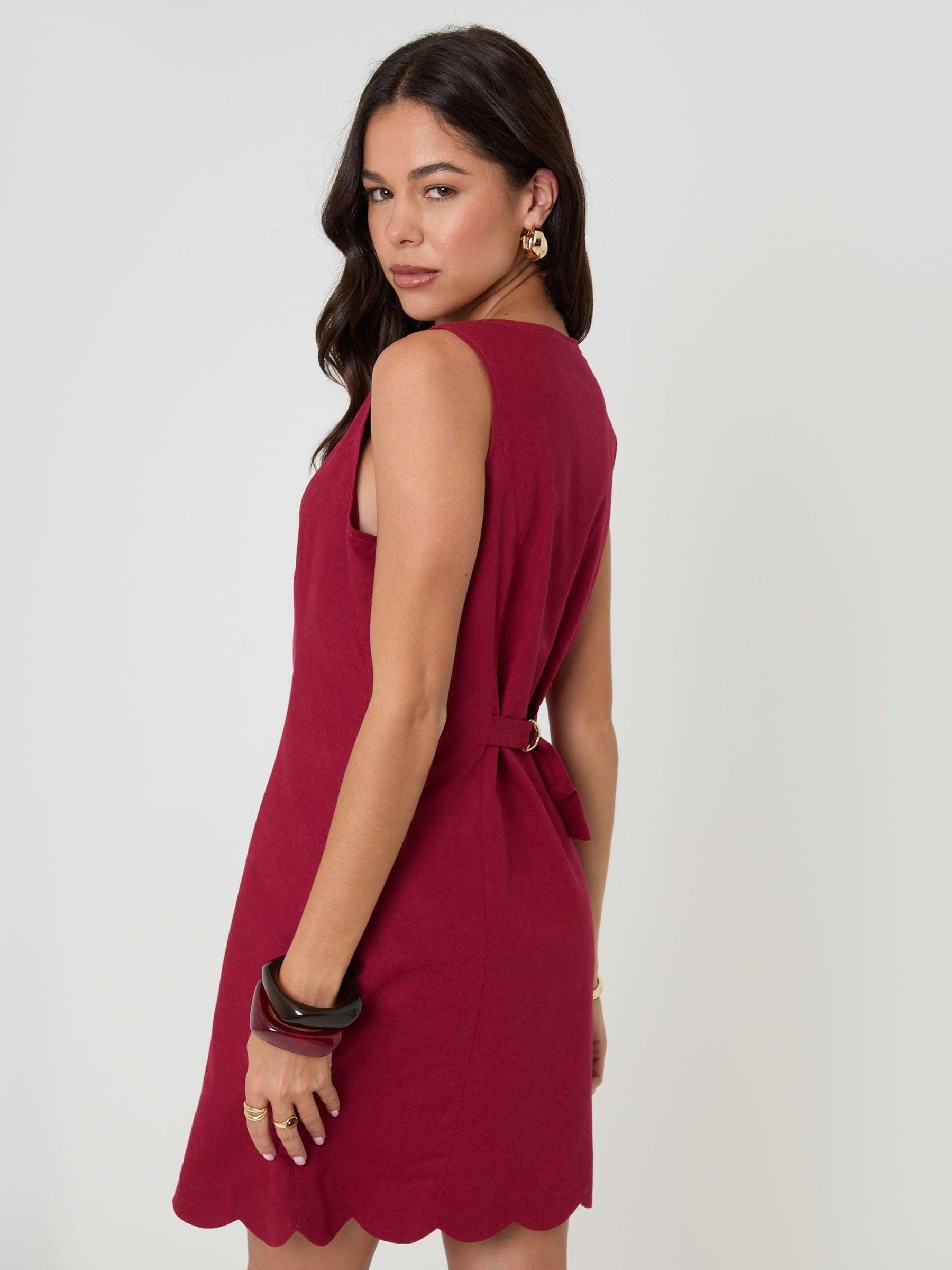 red pinafore dress womens Women's Solid Maroon Button-Down Pinafore Dress, XS / Maroon