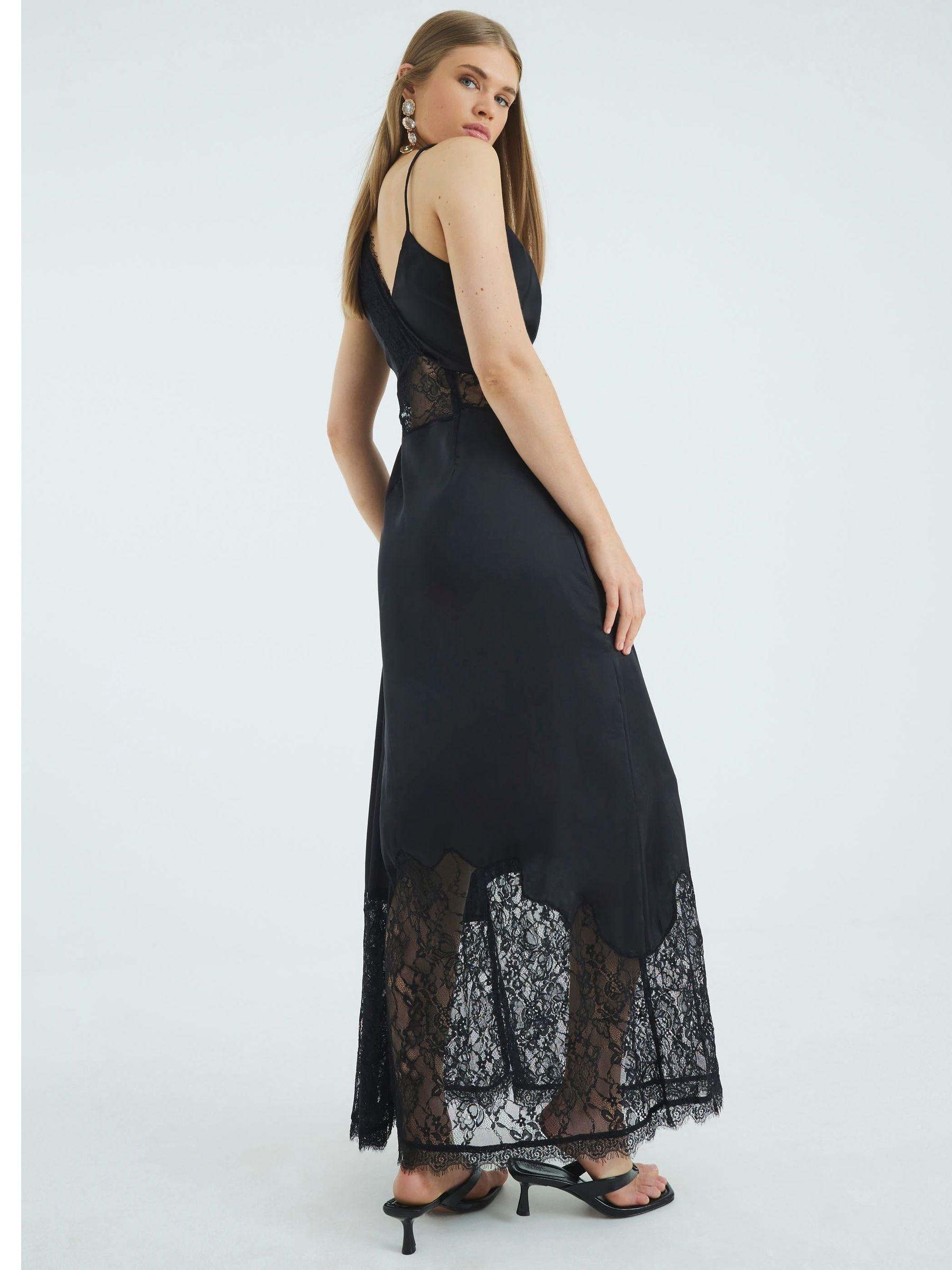 River Island One Shoulder Lace Satin Maxi Dress in Blue | Lyst