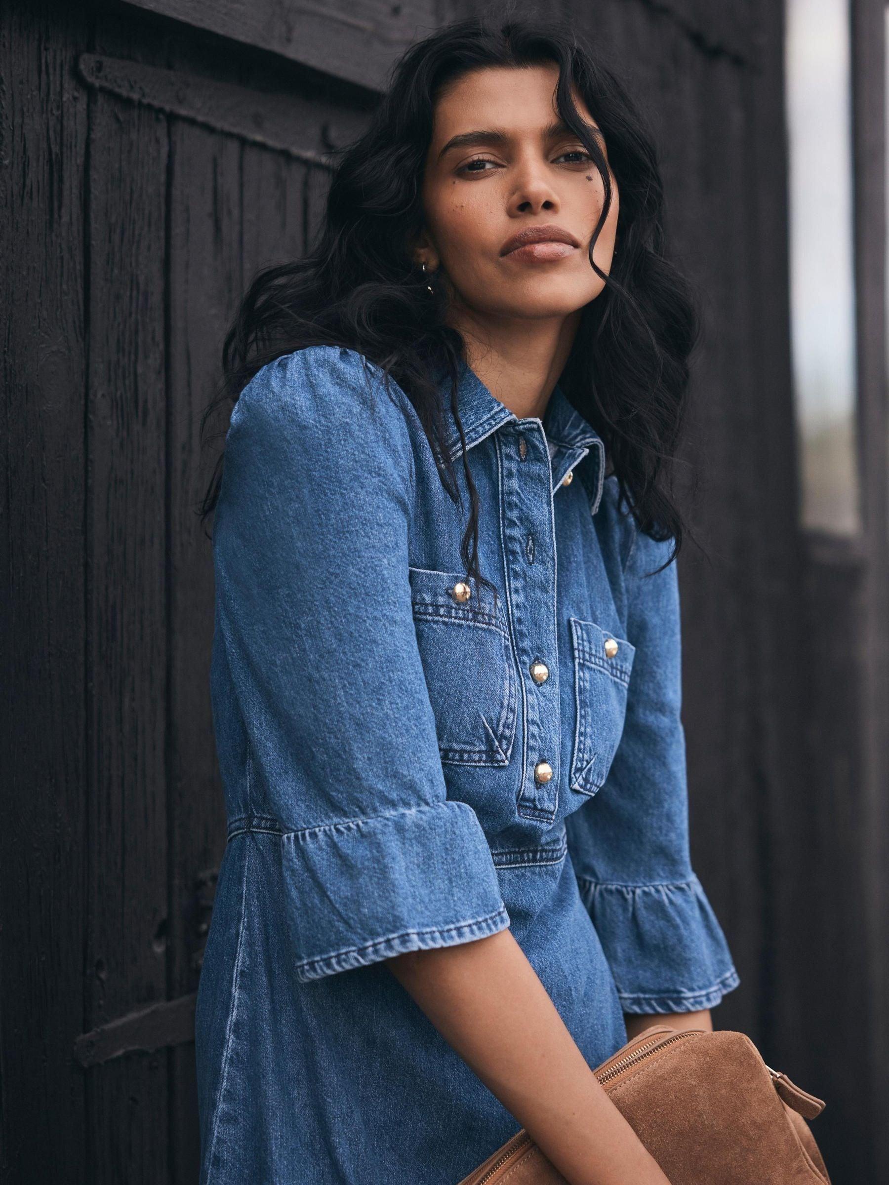 blue velvet shirt dress Blue Linen Midi Shirt Dress  Mint Velvet