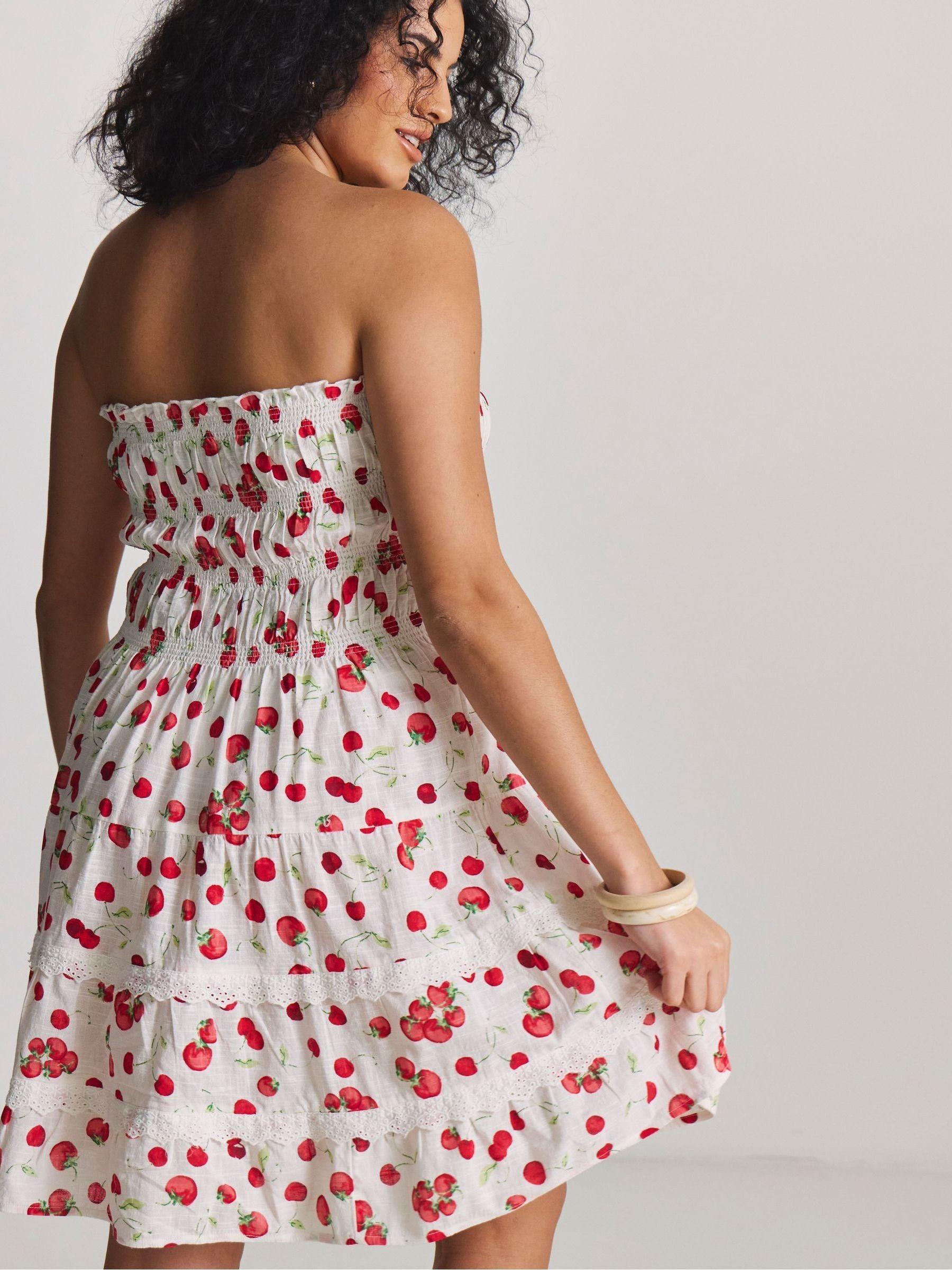 Simply Be Cherry Print Shirred Bandeau Beach Dress in Pink