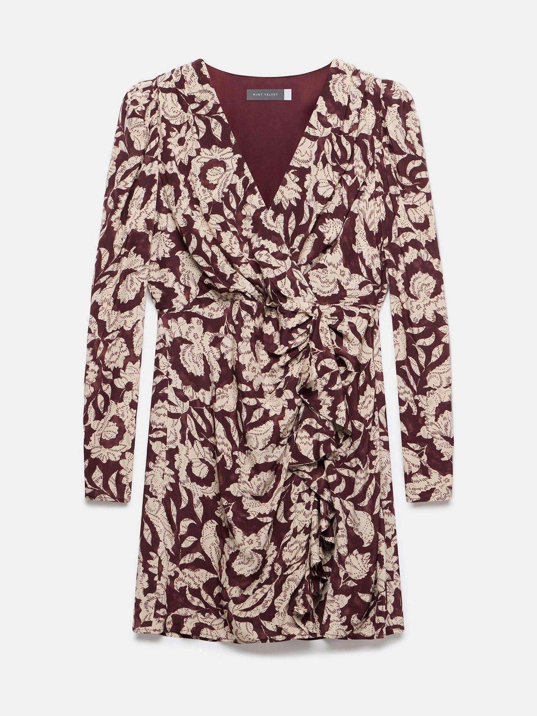 Mint Velvet Burgundy Floral Print Wrap Dress in Red | Lyst Australia