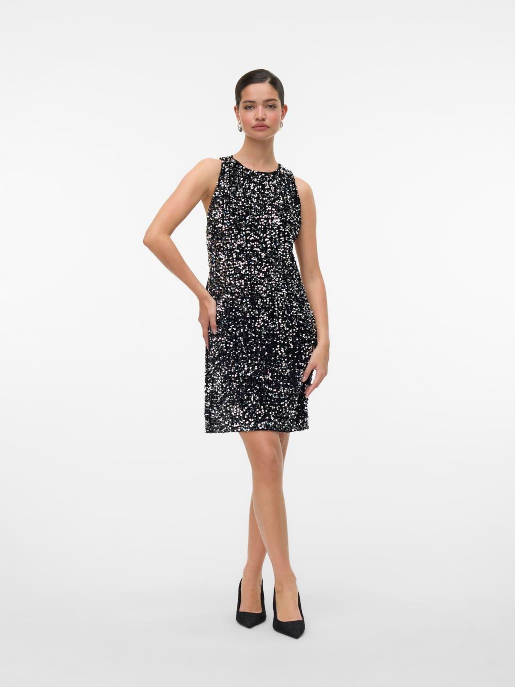 Vero Moda Bow Tie Back Sequin Dress in Black | Lyst