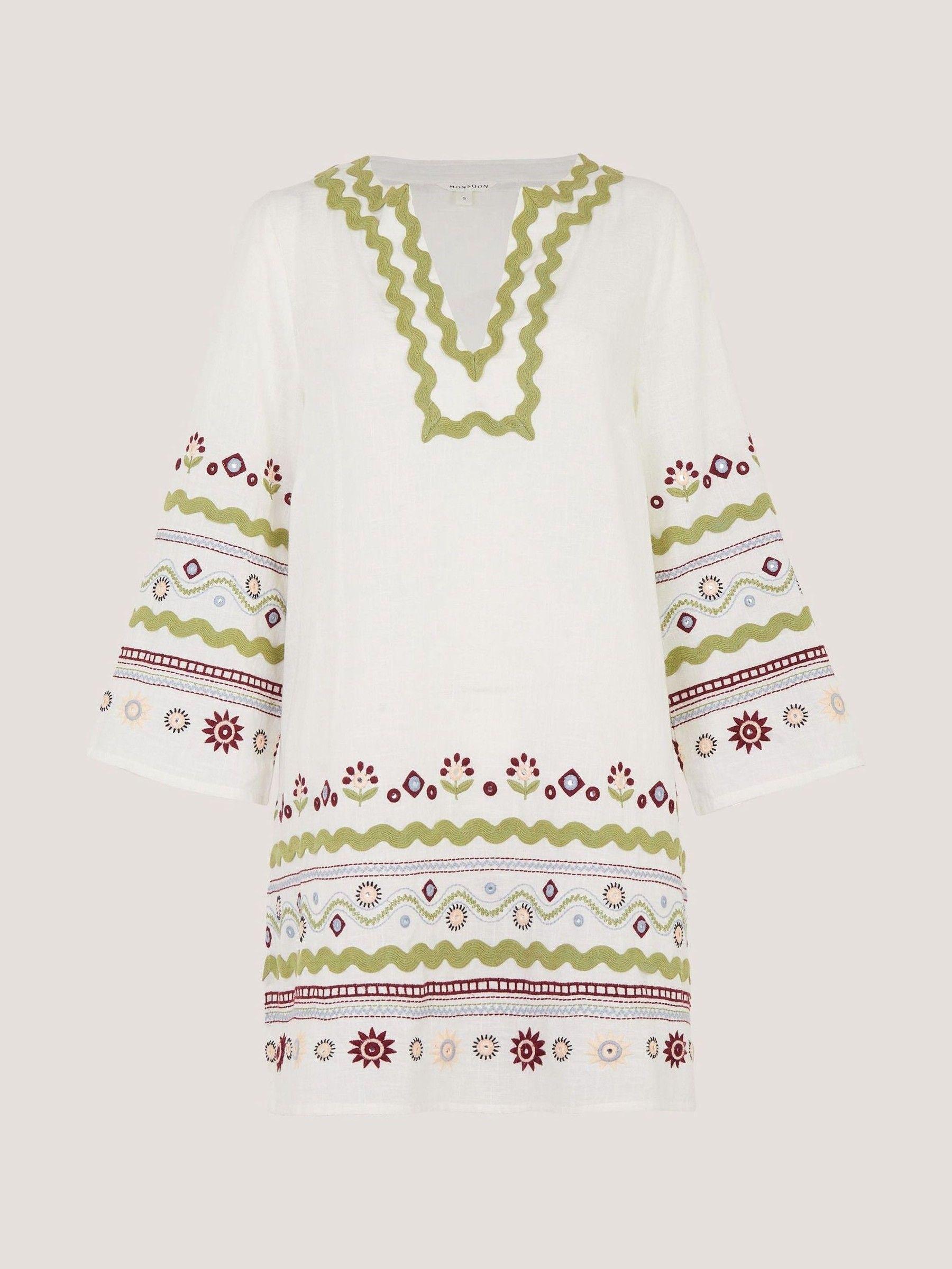 monsoon cotton dress Womens Monsoon Blue Keira Square Neck Embroidered Scallop Strap Cotton Midi Dress US 10