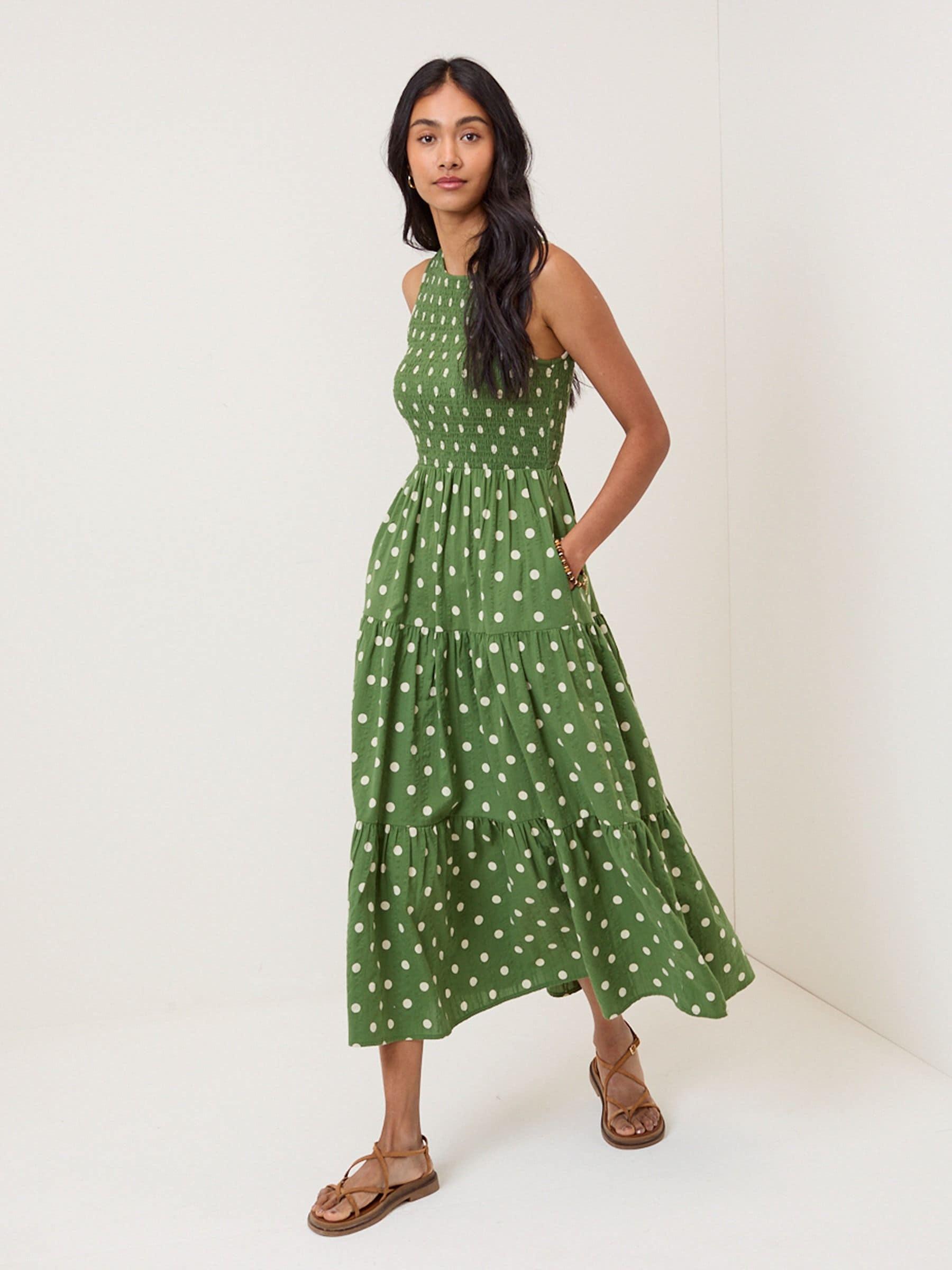 green emerald velvet dress Green Polka Dot Addison Jersey Midi Dress