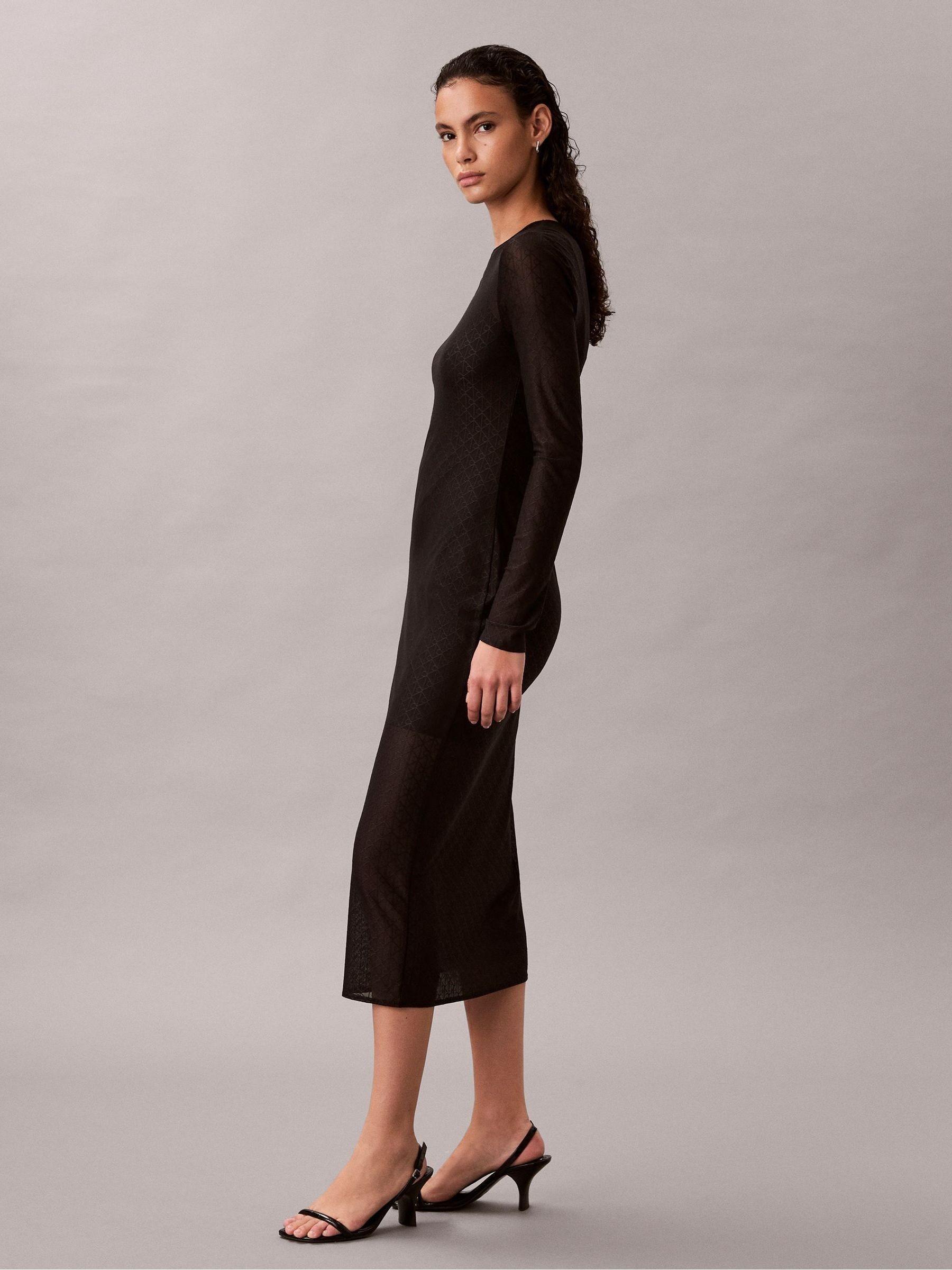 Calvin Klein Allover Emblem Logo Lace Maxi Dress in Black | Lyst