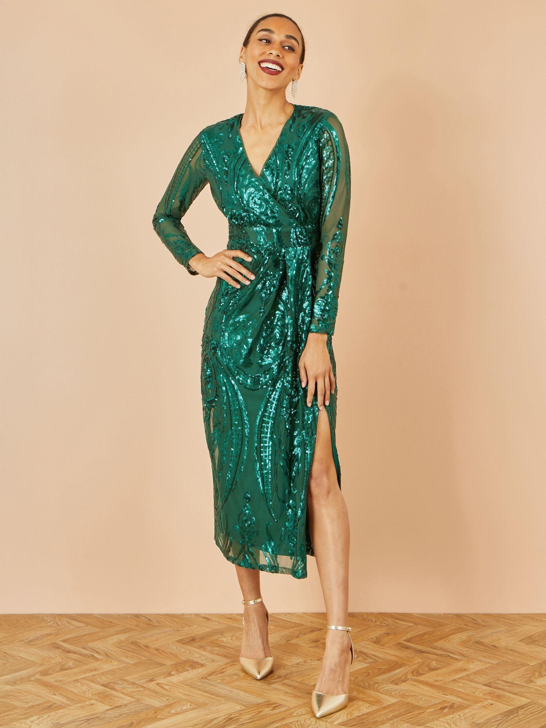 green emerald velvet dress Glitzy Moves Wrap-Front Glitter Knit Mini Dress main image 0