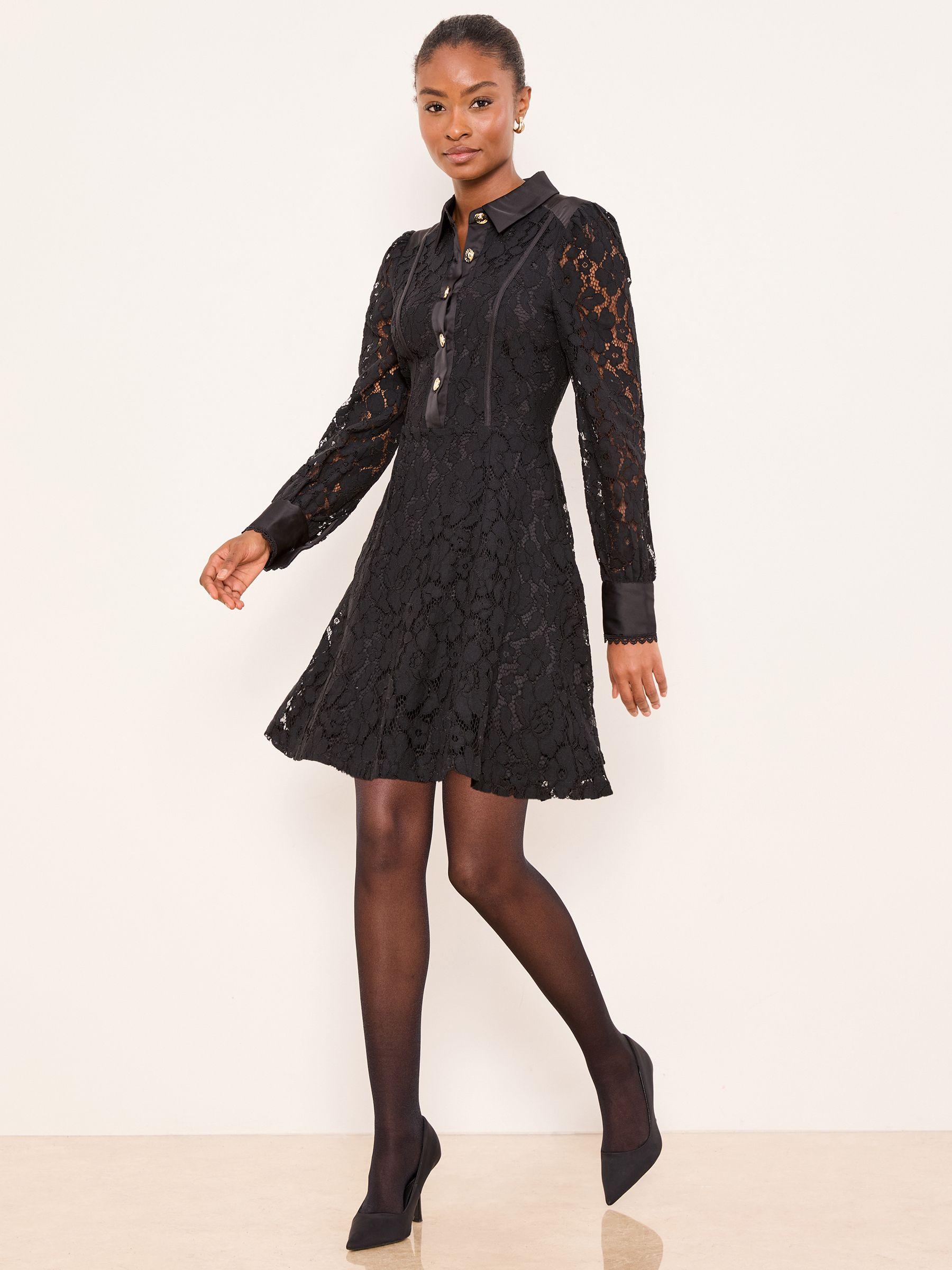 chinese dress ladies Wilder Black Embellished Square-Neck Long-Sleeve Skater Mini Dress – Club L  London main image 0