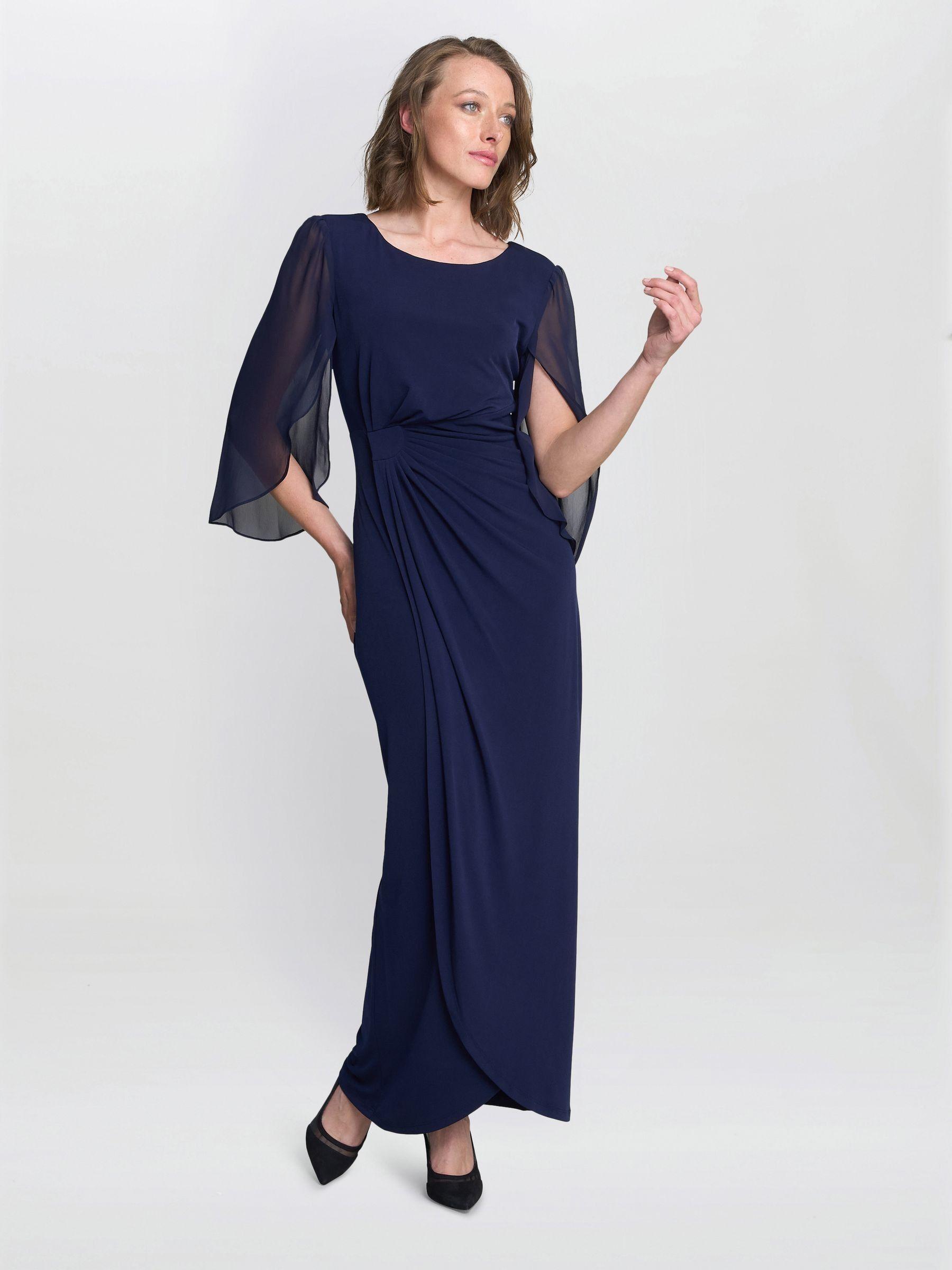 gina bacconi blue dress Gina Bacconi Blue Blake Floral Sequin Ankle Length Dress