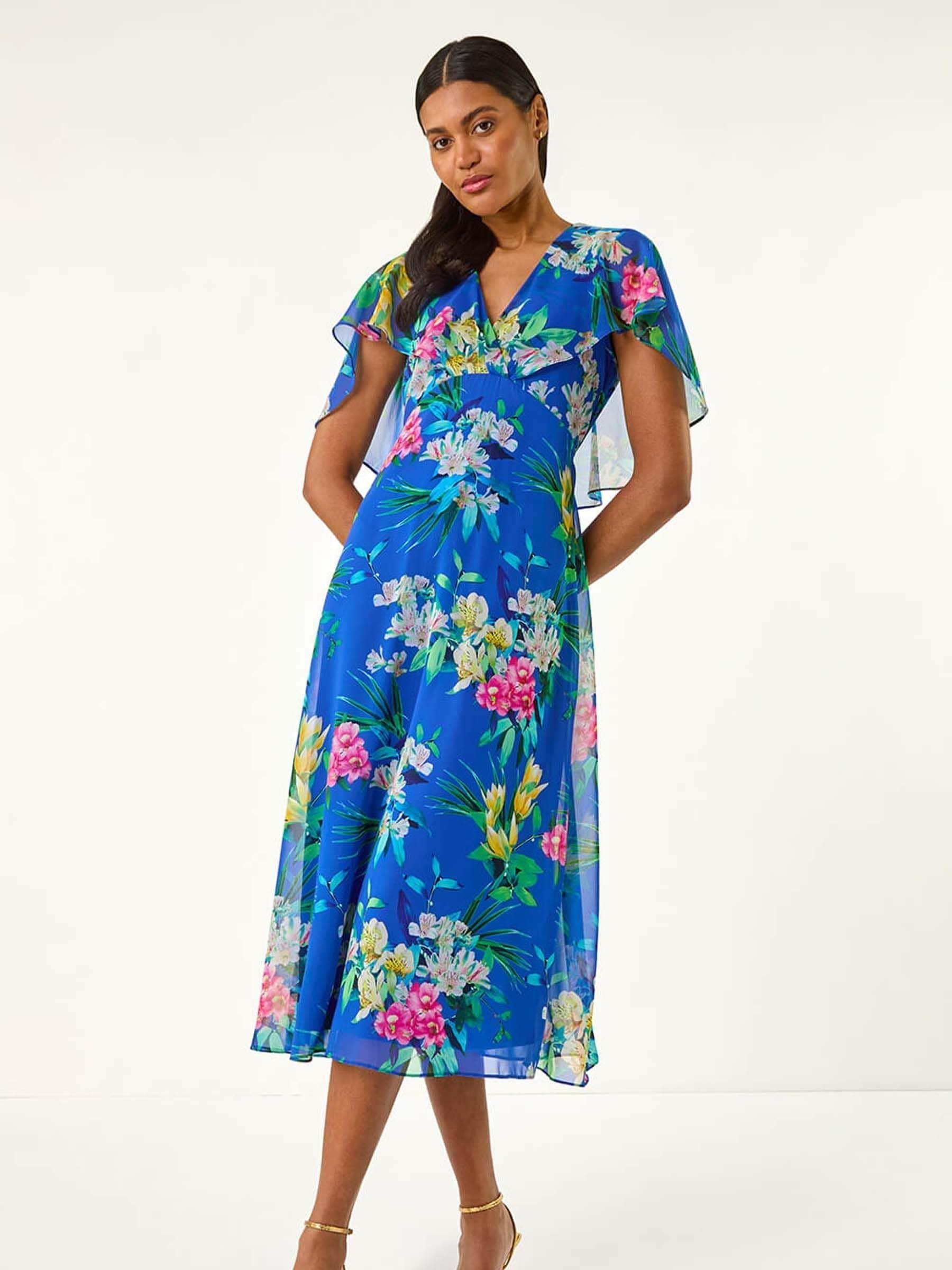 white christmas dresses Semi-Sheer Cape Two-Piece Ruffled Chiffon Dress - Blue