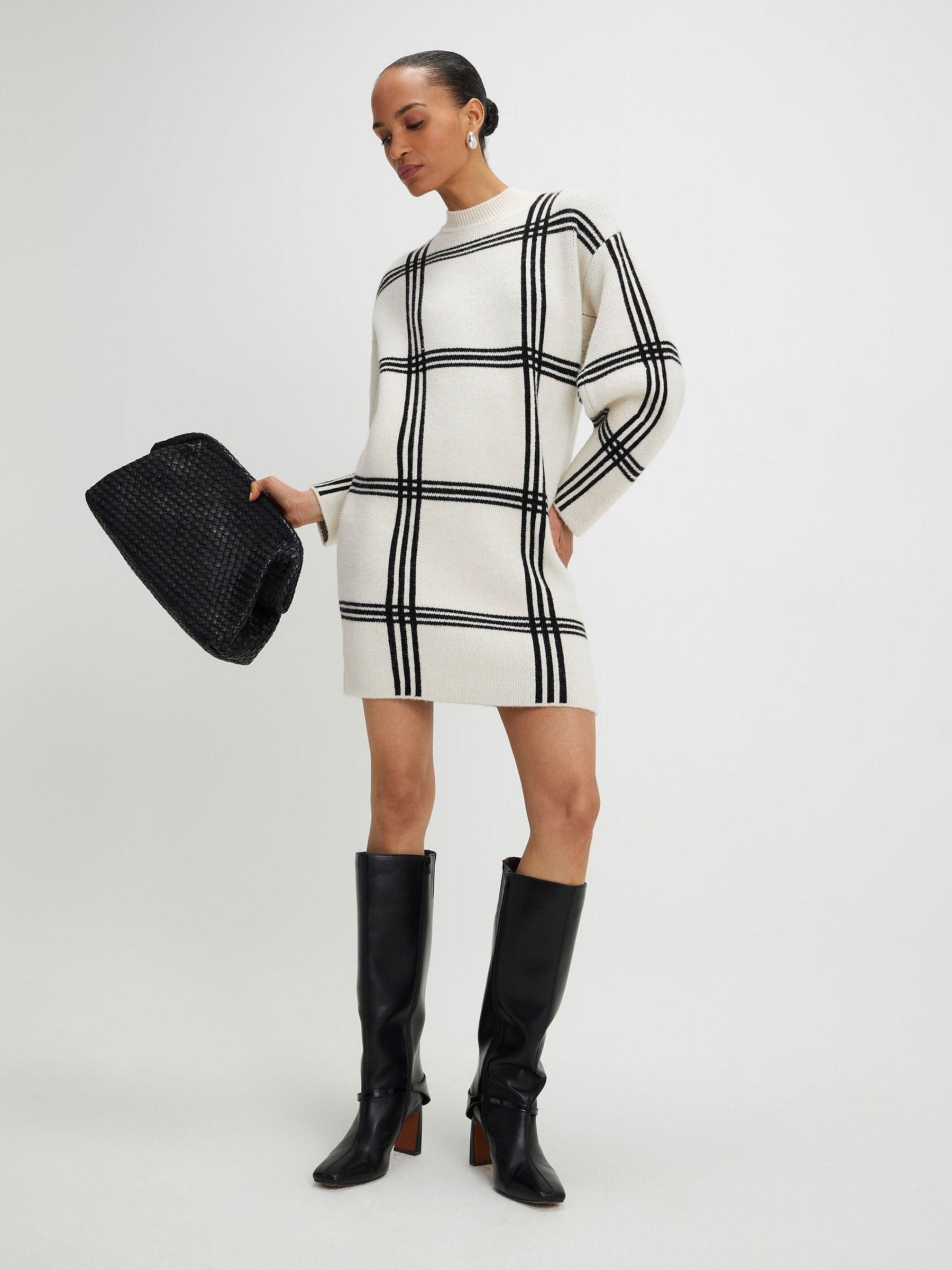River Island Long Sleeve Checked Knitted Mini Dress in White | Lyst River Island Long Sleeve Checked Knitted Mini Dress in White | Lyst