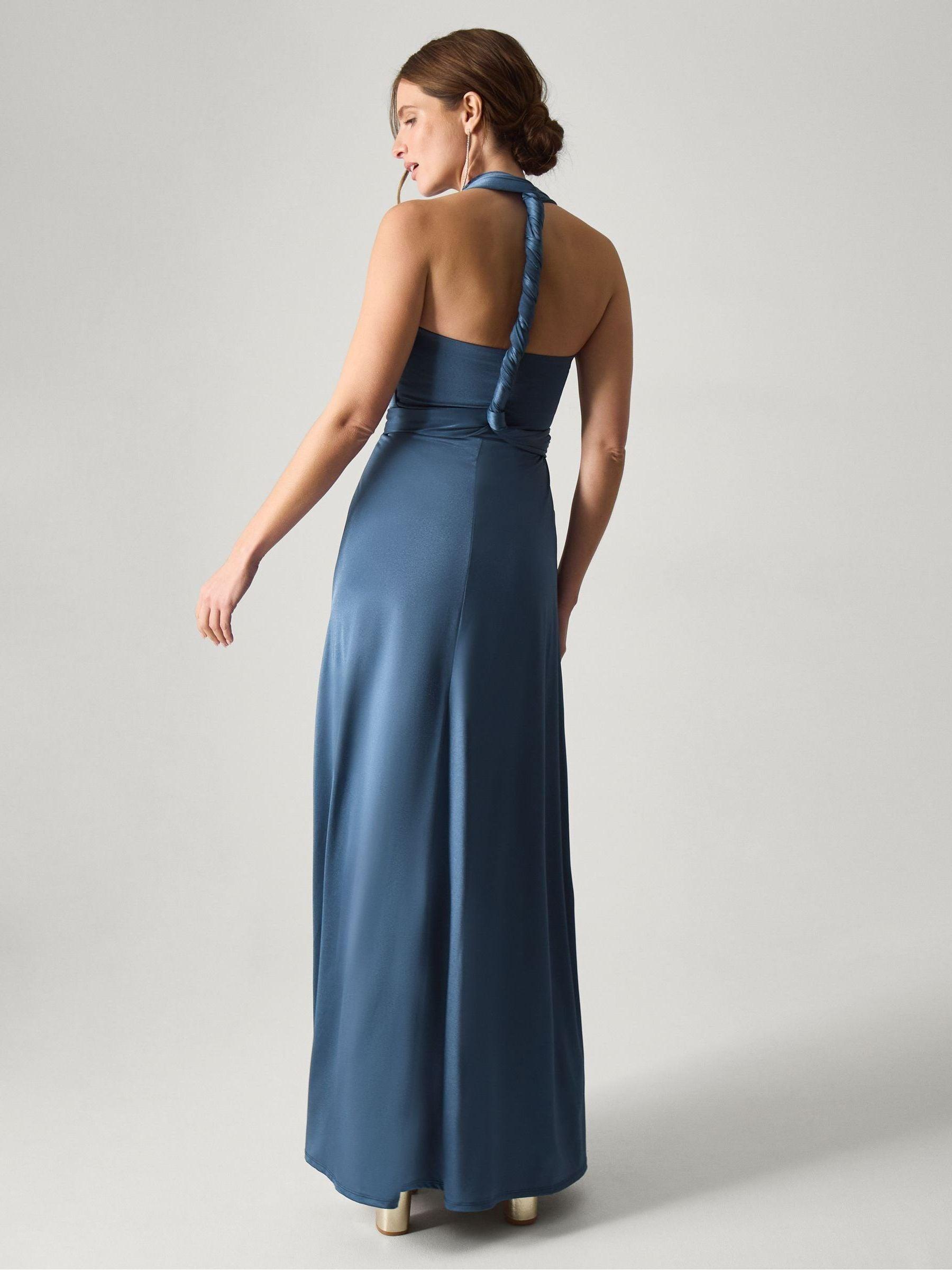 Monsoon Thea Multiway Tie Neck Maxi Bridesmaid Dress in Blue