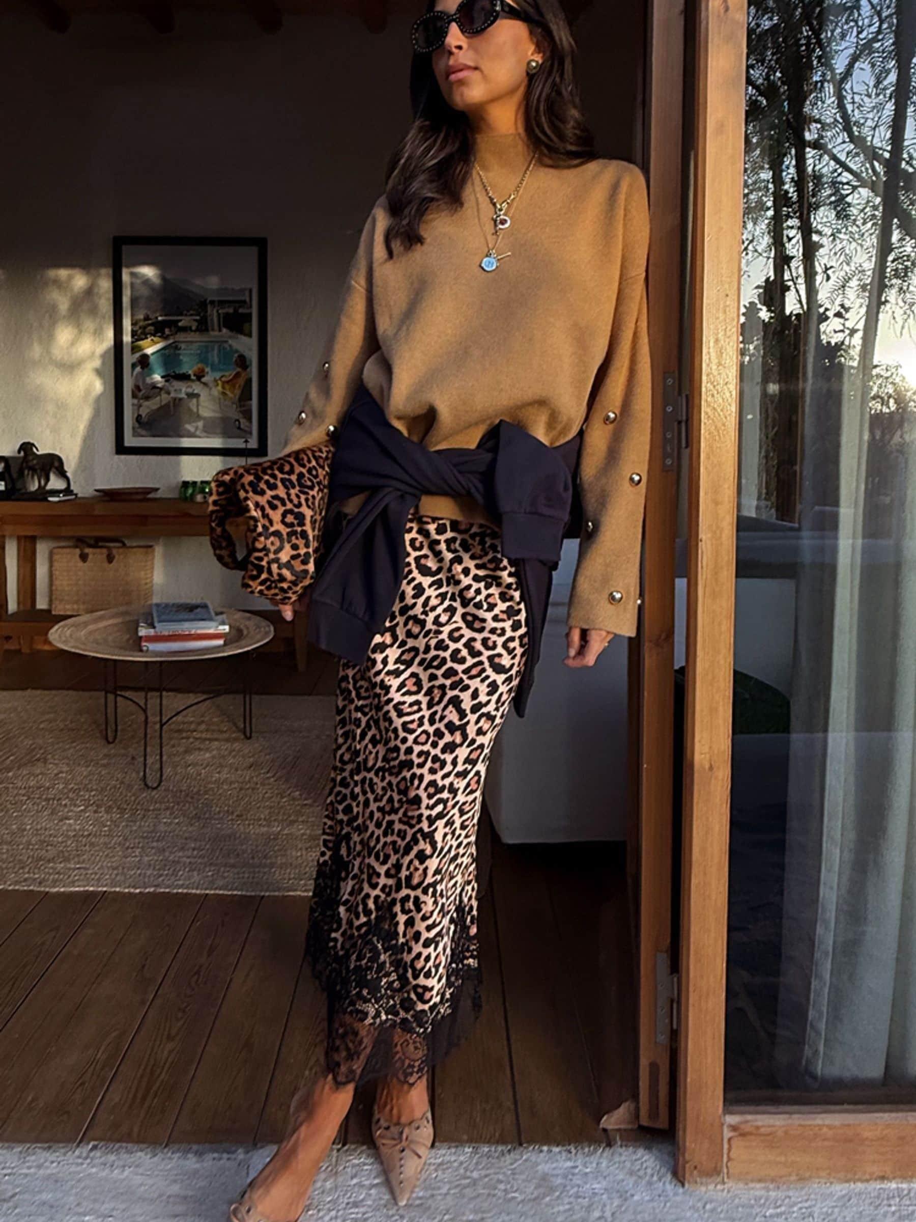 Never Fully Dressed Leopard Print Lace Maeva Midi Skirt in Orange | Lyst