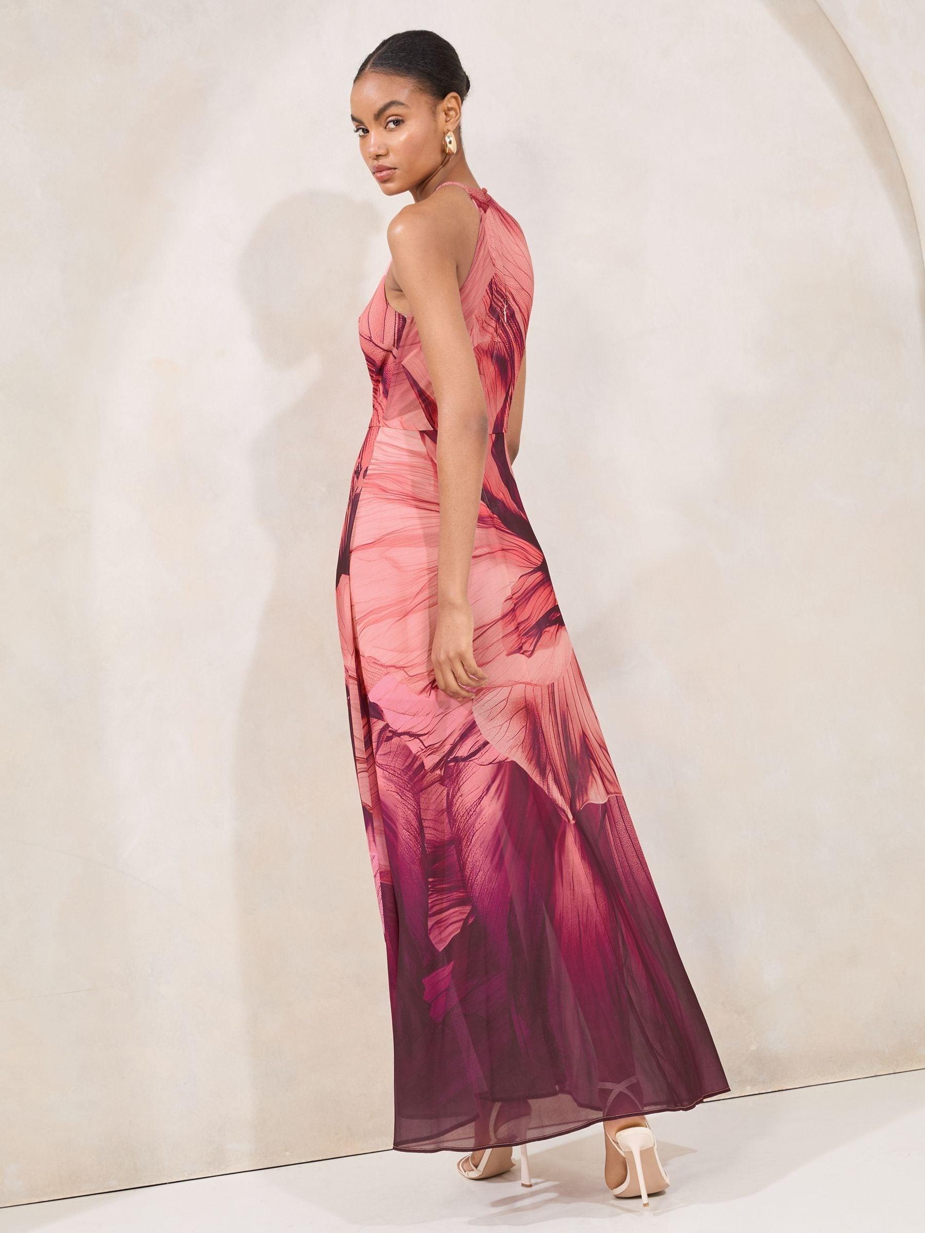 lipsy embellished halter maxi dress Printed Chiffon Sleeveless in Pink SCH006126
