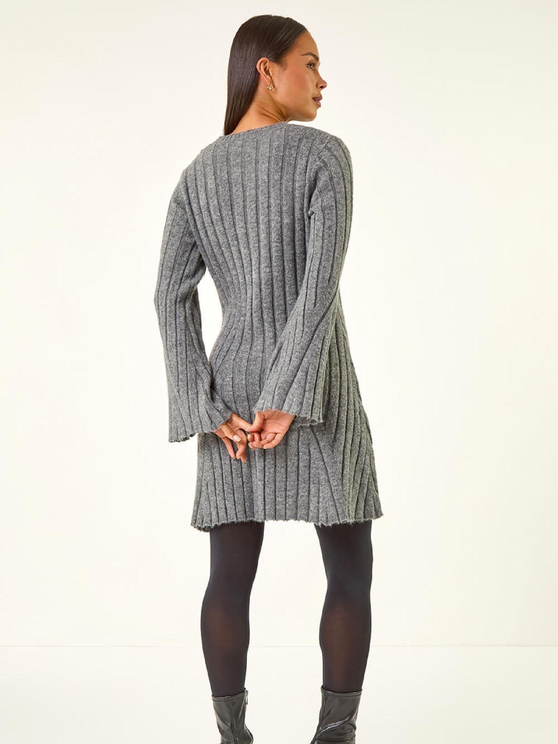 Roman Petite High Neck Knitted Dress in Gray | Lyst
