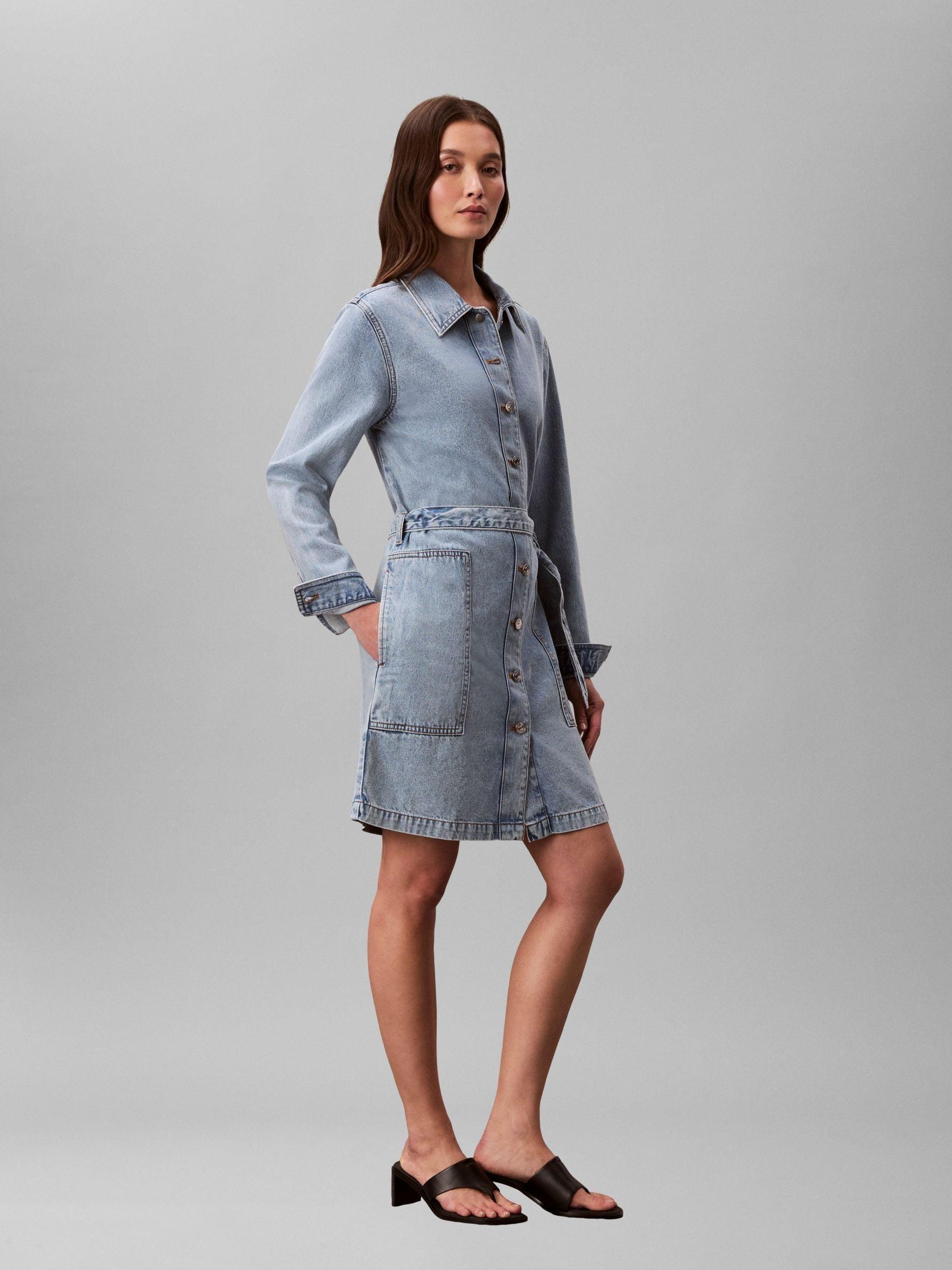 Calvin Klein Belted Denim Shirt Dress in Blue | Lyst