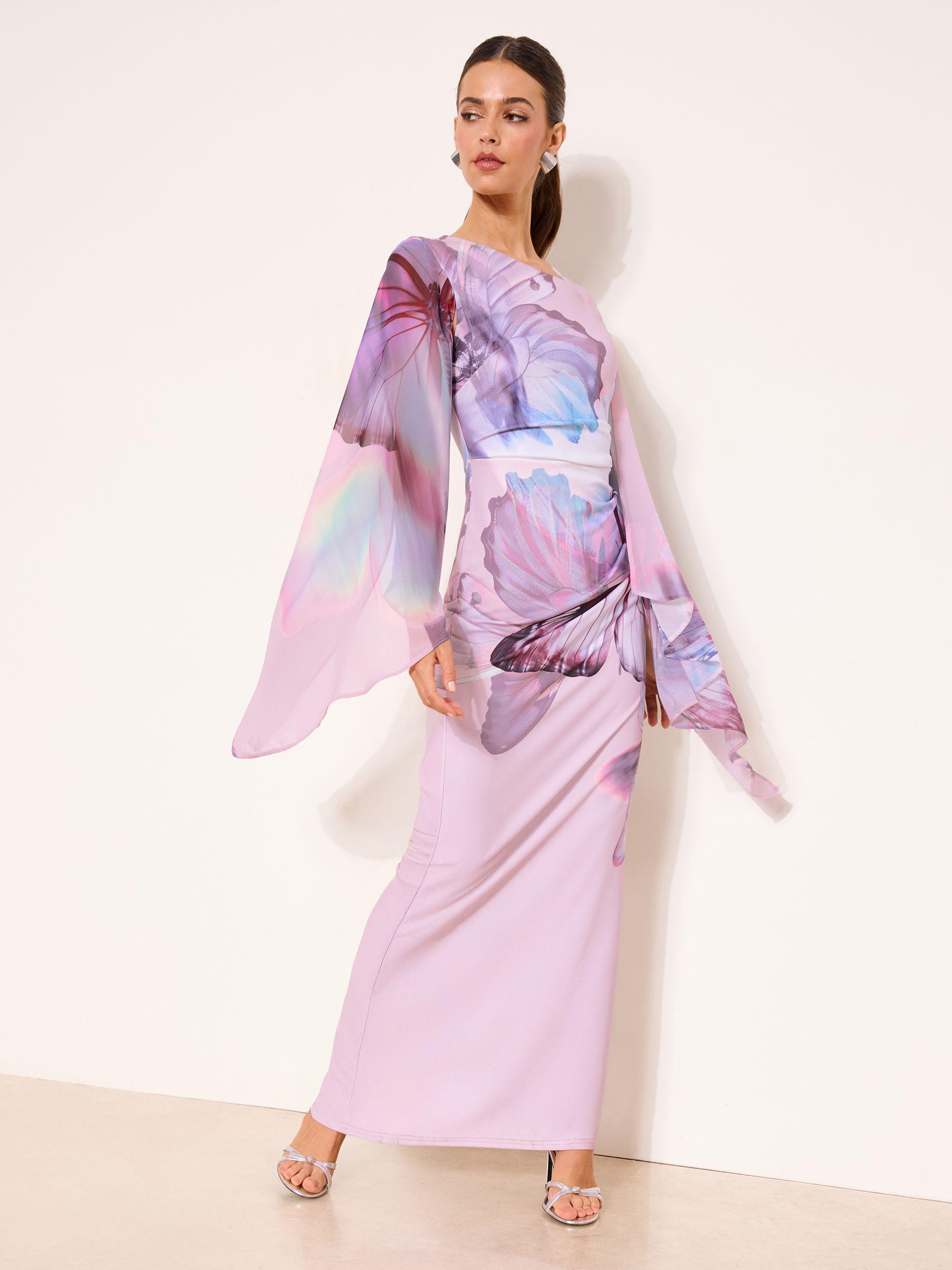 Lipsy Asymmetric Neckline Long Sleeve Maxi Dress in Pink | Lyst